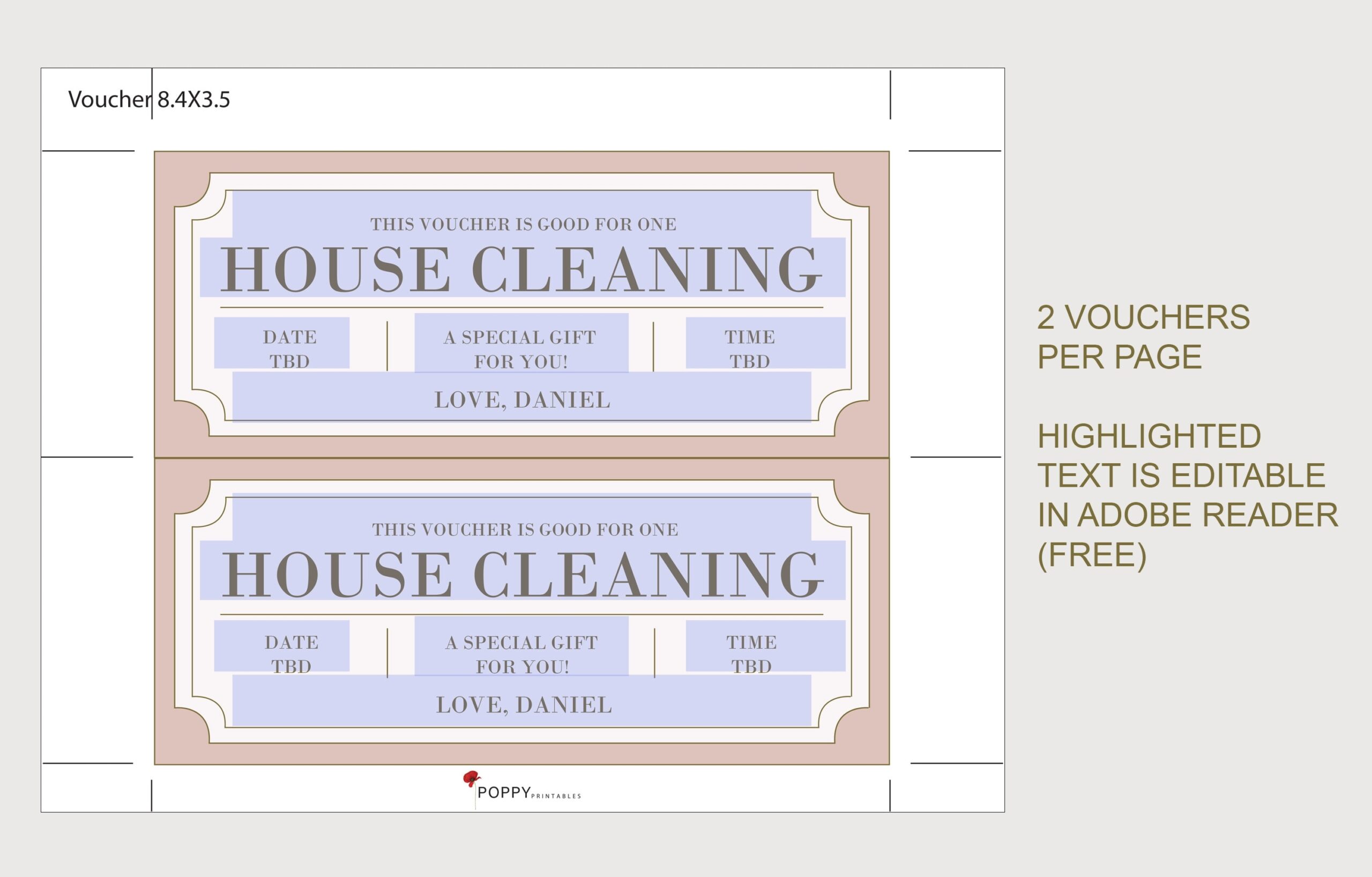 House Cleaning Coupon Voucher INSTANT DOWNLOAD EDITABLE Text Printable Personalized Certificate Birthday Anniversary New Baby Etsy