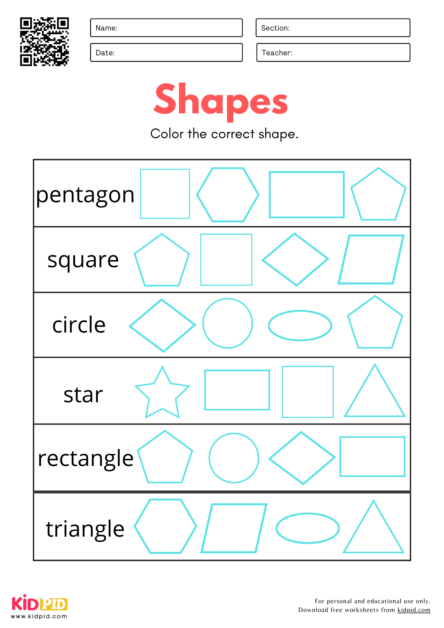 Shapes Free Printable Worksheets