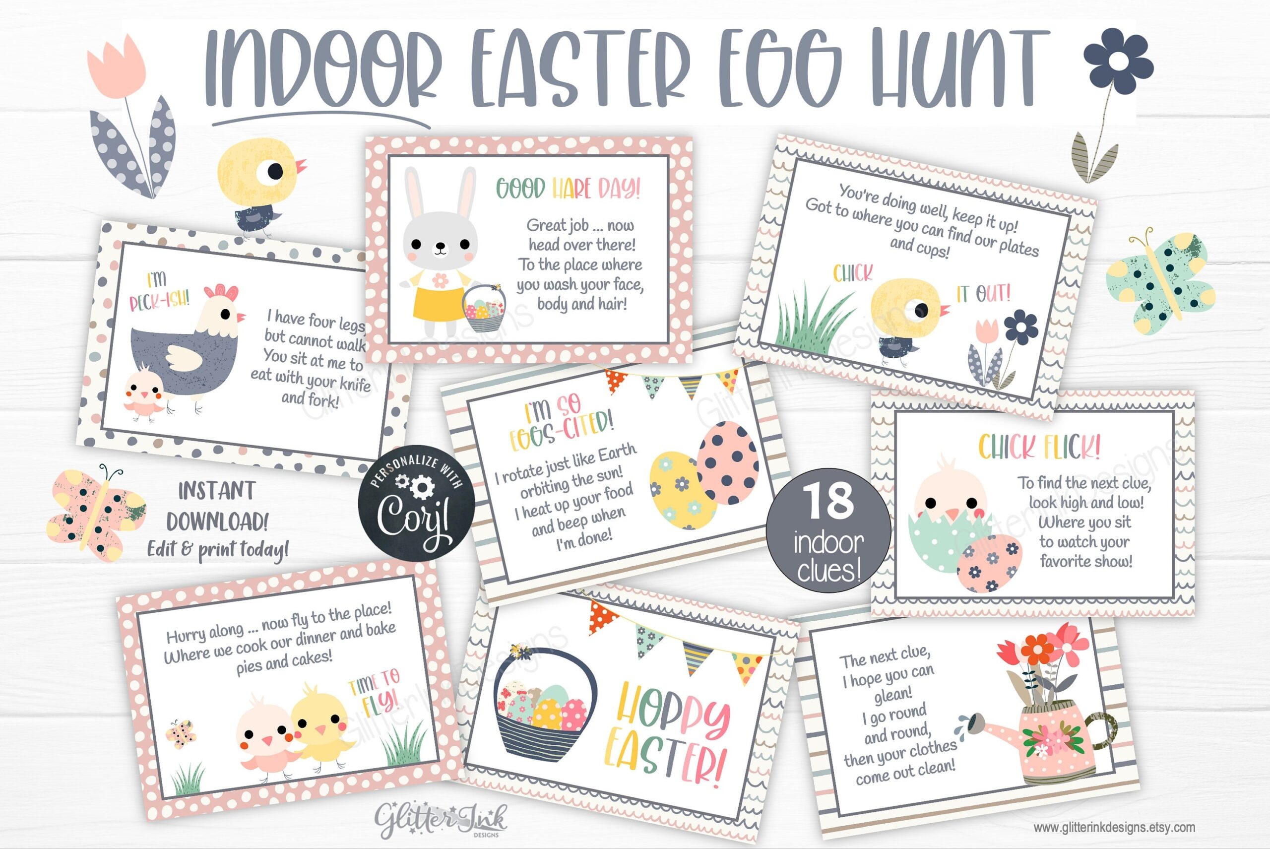 Indoor Easter Scavenger Hunt For Kids Easter Egg Hunt Clues Editable Easter Printable Treasure Hunt Easter Bunny Hunt Party Games Etsy