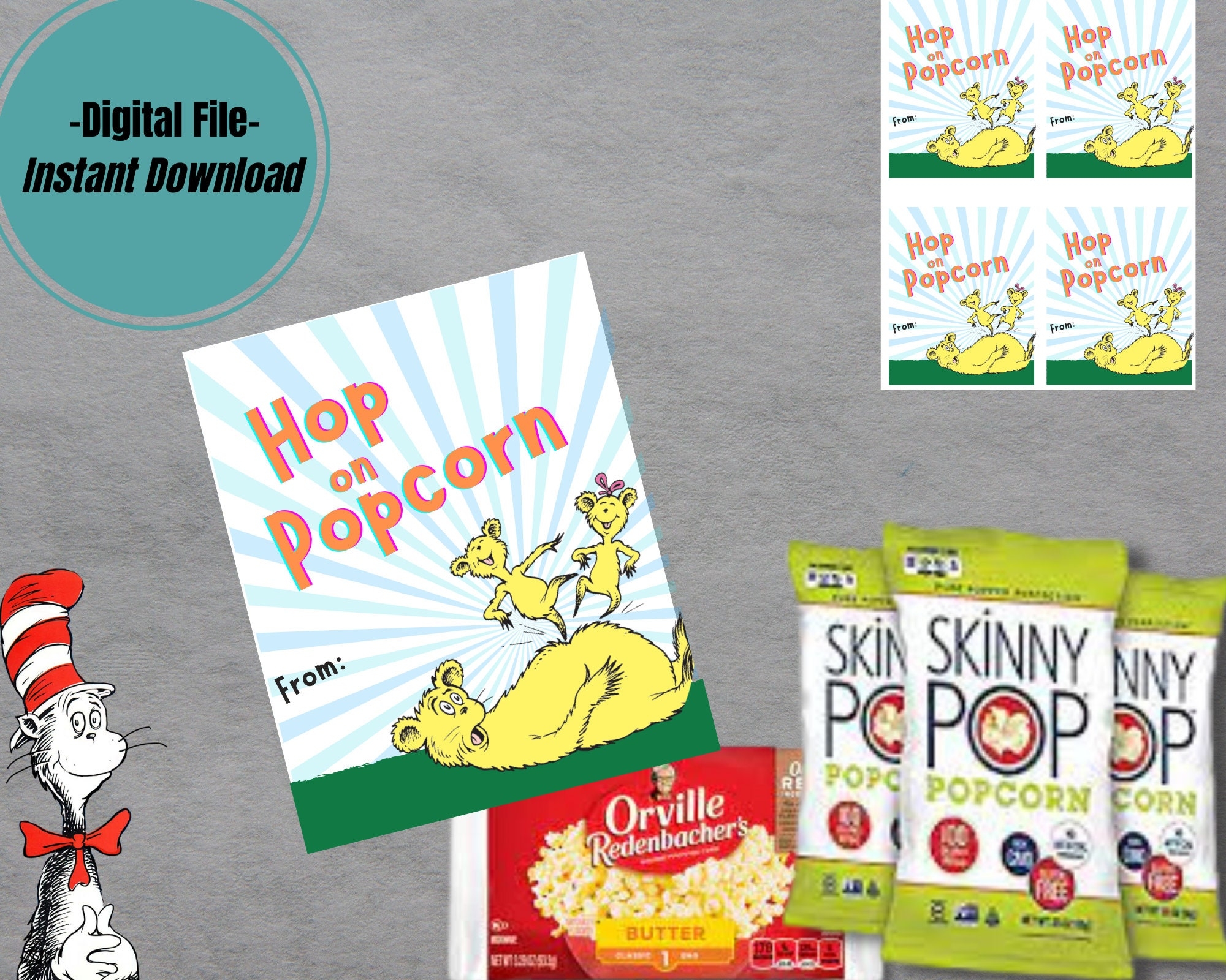 Instant Download Dr Seuss Printable Kids Class Tag Hop On Pop Popcorn Read Across America Week Gift Teacher Student Dr Seuss Day