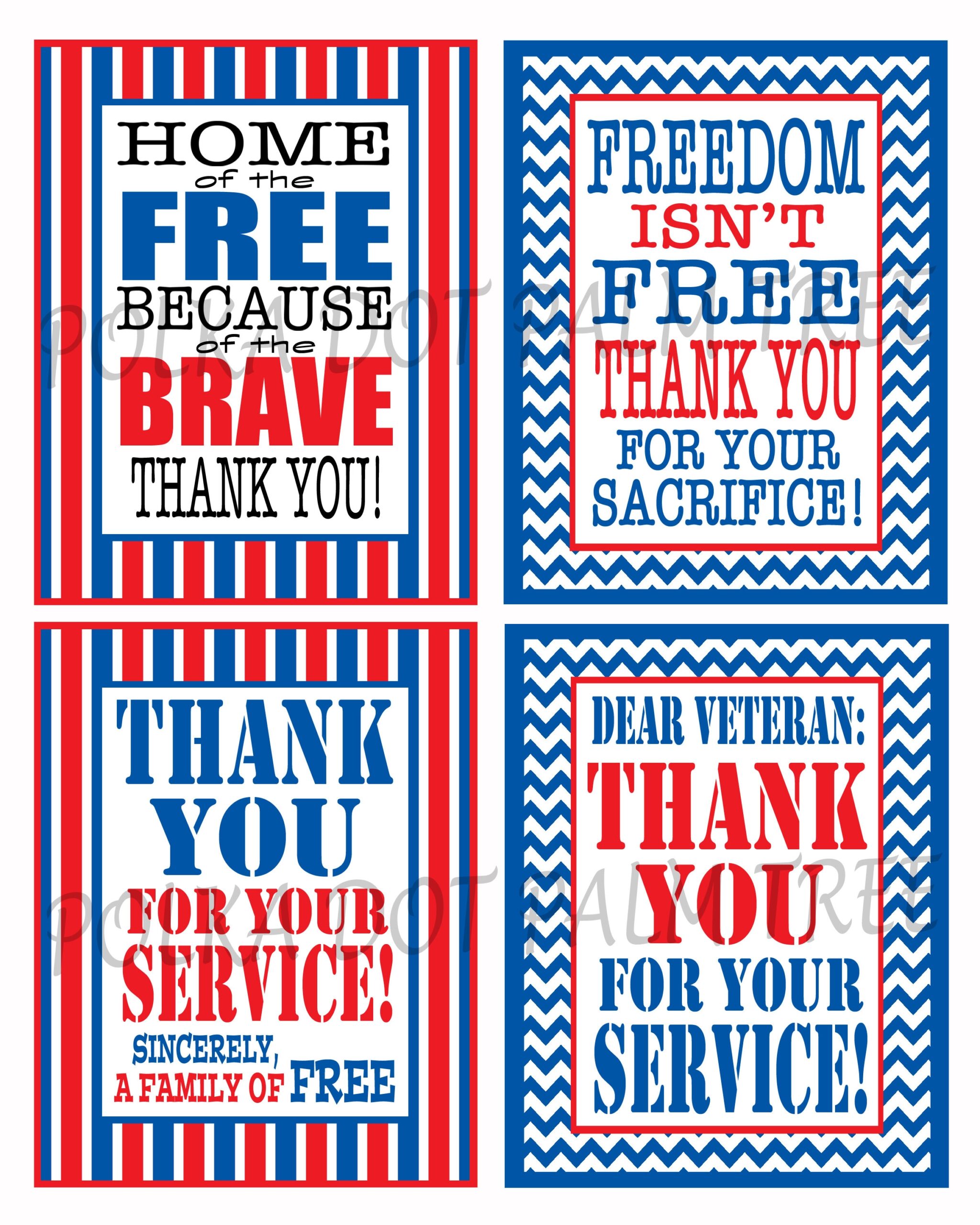 INSTANT DOWNLOAD Printable Veteran Military Patriotic Thank You Cards Notes Thank You For Your Service Home Of The Free Because Of The Brave Etsy Australia