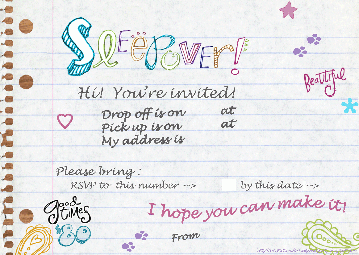 Sleepover Party Invitations Free Printable