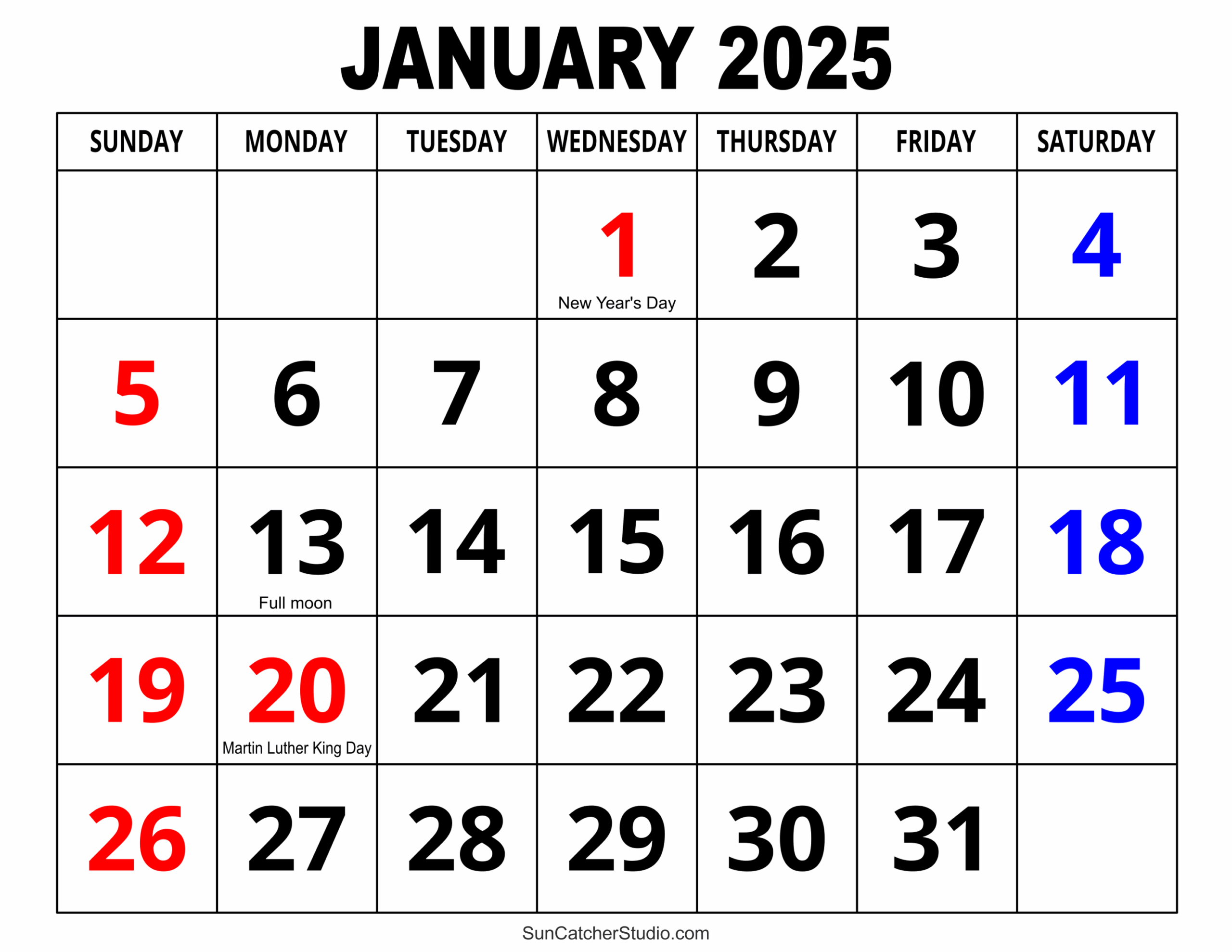 Free Printable January 2025