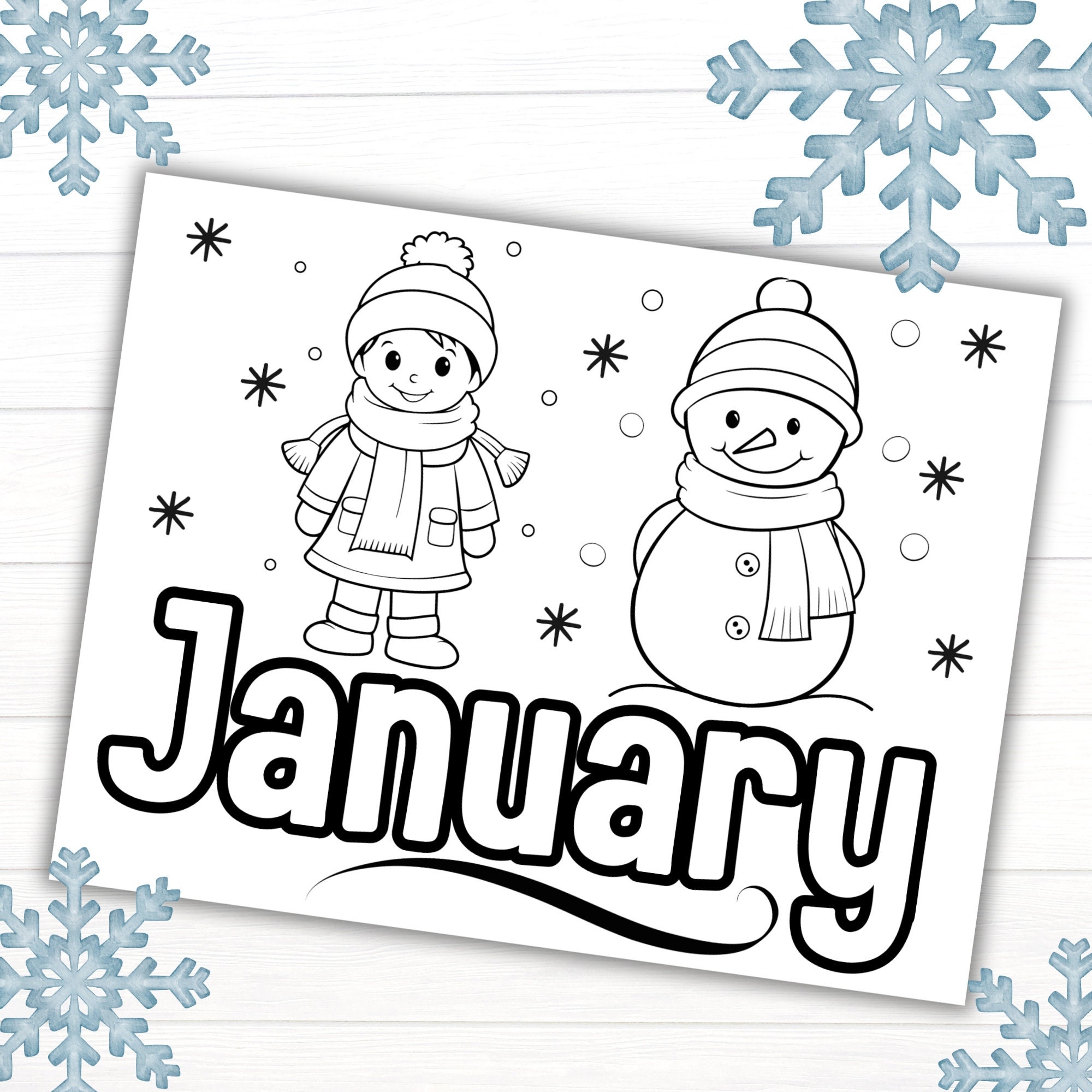 January Coloring Page Month Of January Coloring Page Winter Coloring Pages For Kids Printable Calendar Pages January Activities Etsy Israel