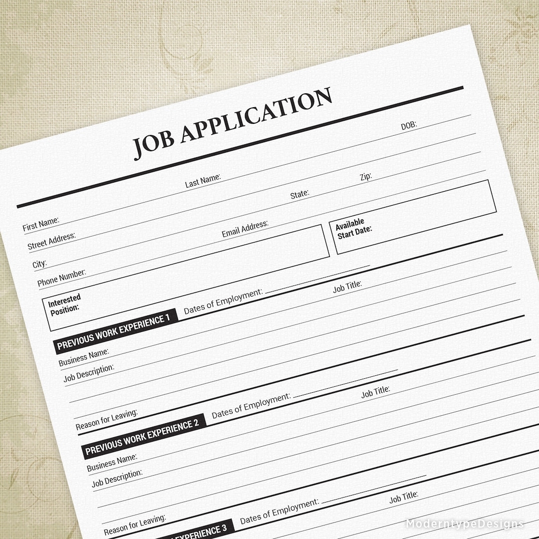 Job Application Printable Employment Form Employer Document Work Available Apply Now Hiring Digital File Instant Download App002 Etsy