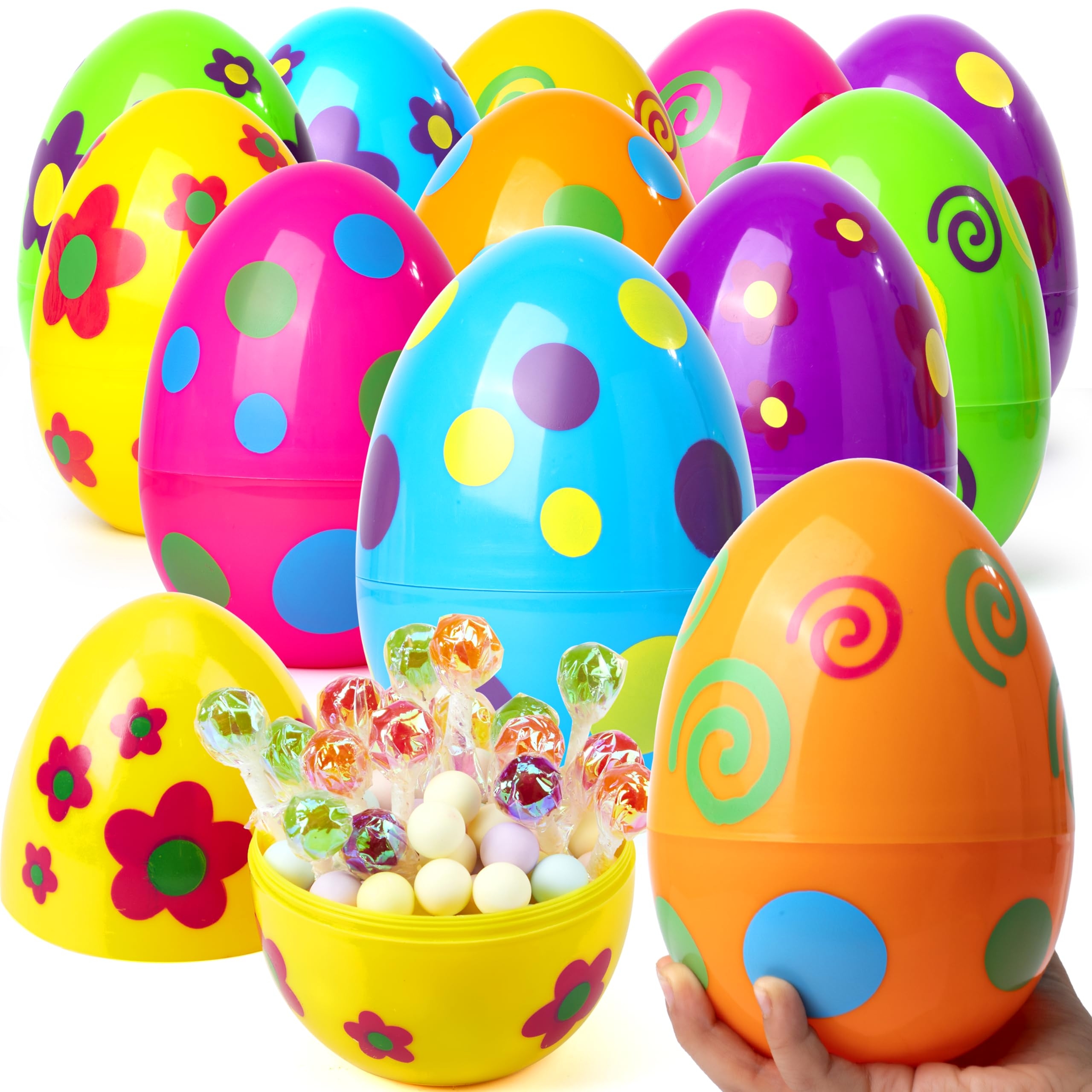 Joiedomi 12pcs 5 5in Colorful Printed Fillable Giant Easter Egg Shells