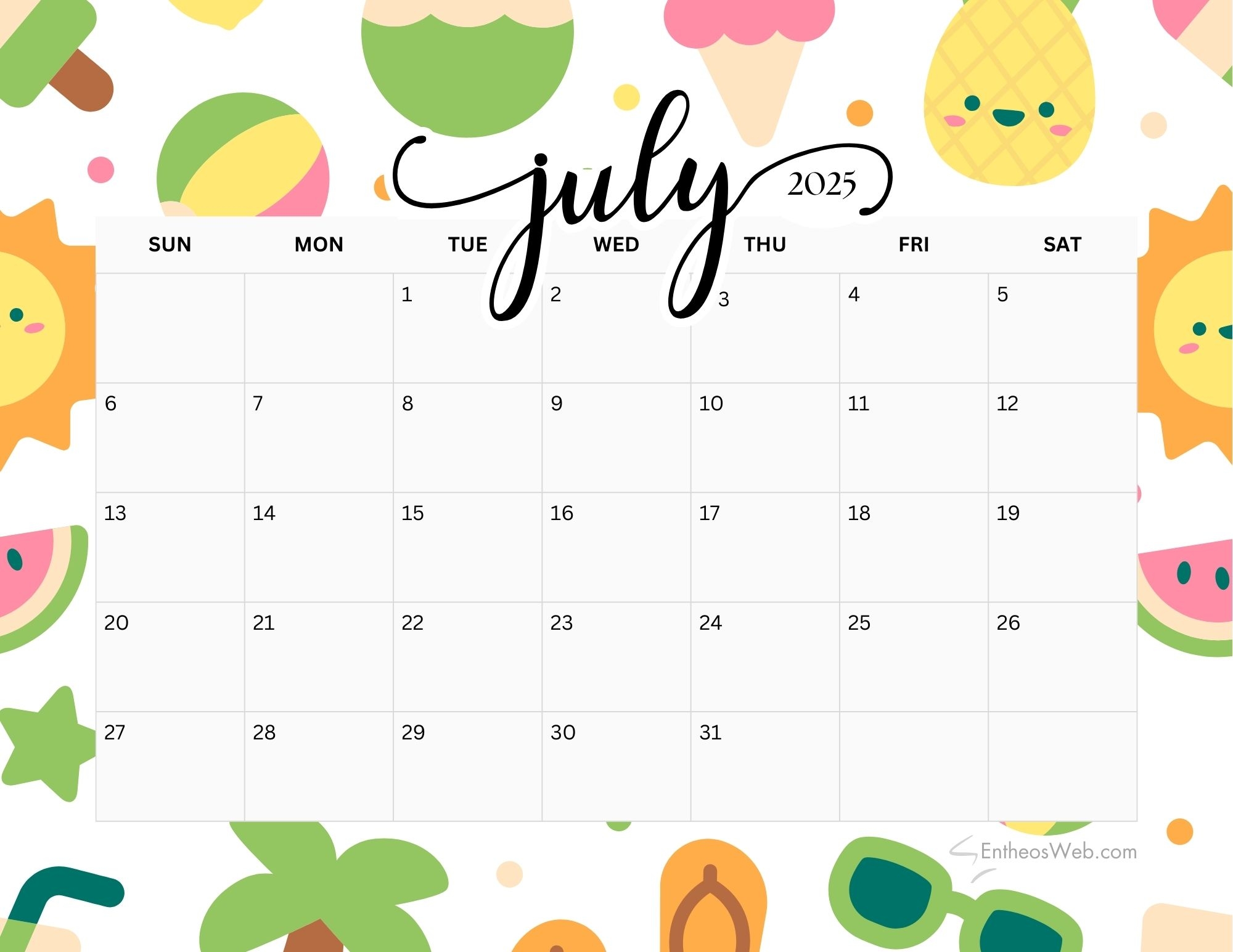 Free Printable Calendar July