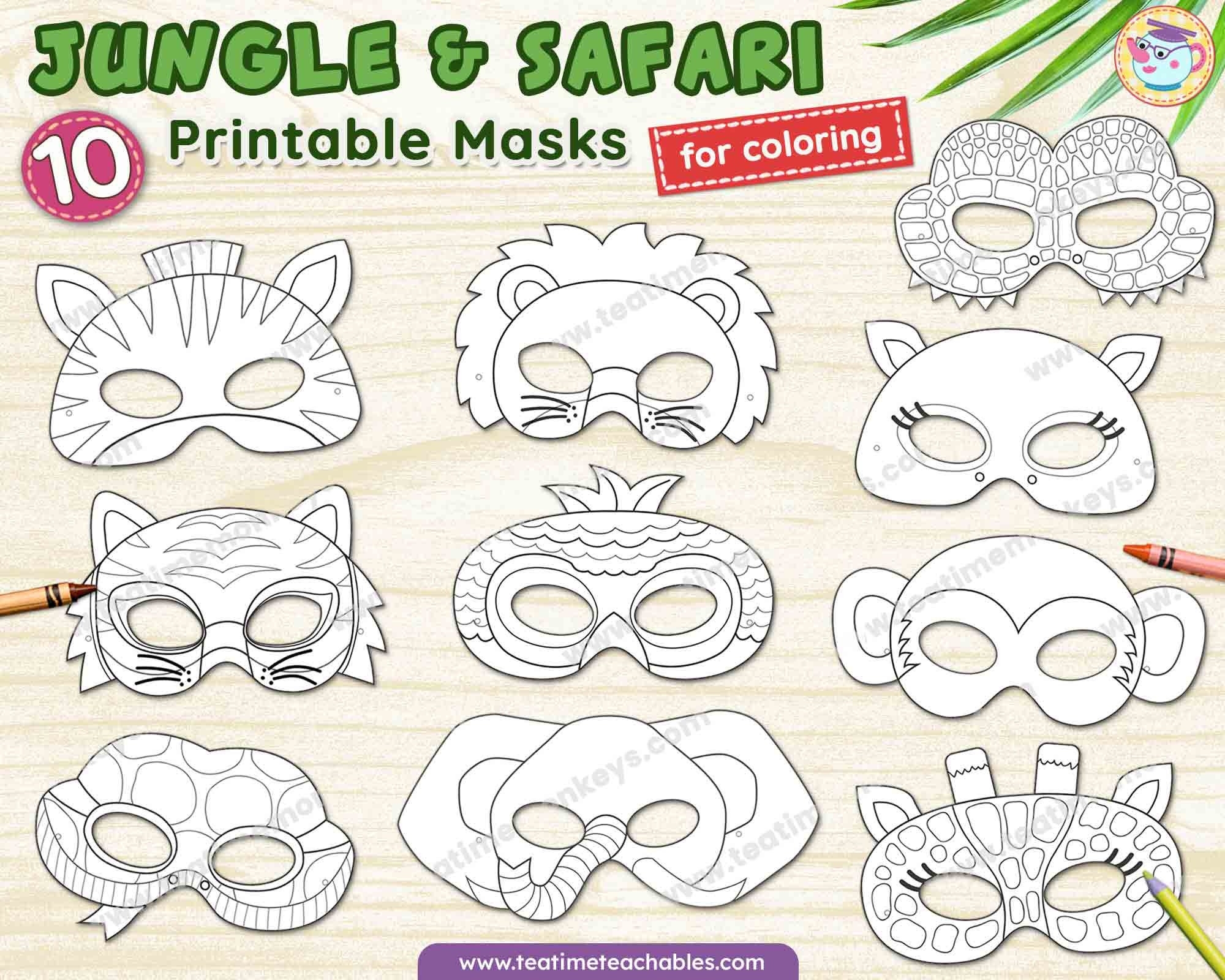 JUNGLE ANIMALS Masks For Kids Ten Printable Masks To Color PDF Jungle Animals Craft Jungle Animals Costume Safari Animals Craft Etsy