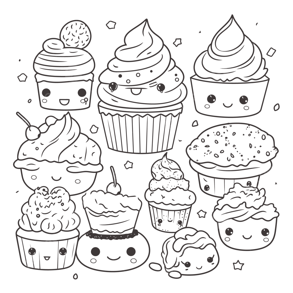 Kawaii Cupcake Coloring Pages Printable Best Outline Sketch 