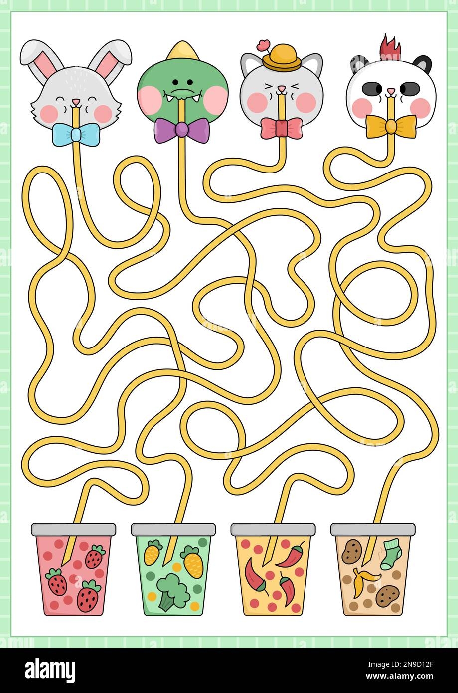 Kawaii Maze For Kids Preschool Printable Activity With Cute Animals Drinking Bubble Tea With Different Tastes Labyrinth Game Or Puzzle With Funny Ch Stock Vector Image U0026 Art Alamy