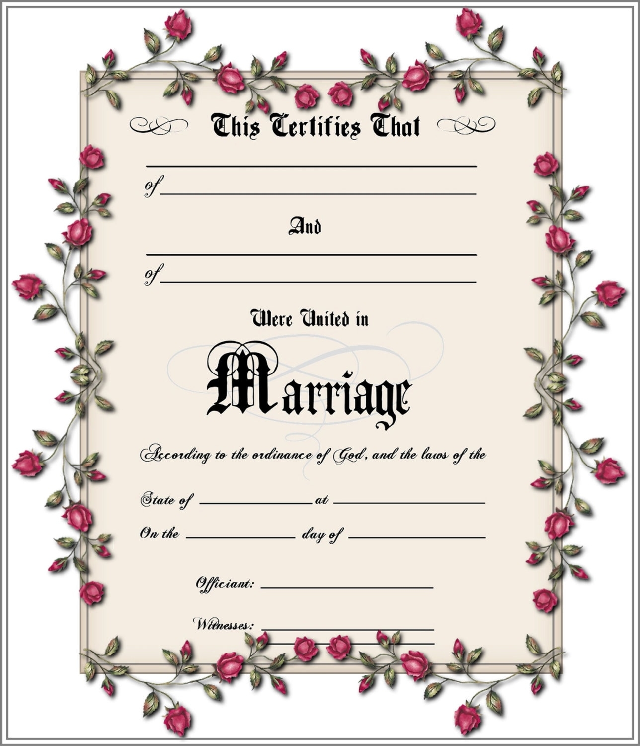 Keepsake Marriage Certificate Personalized Or Blank