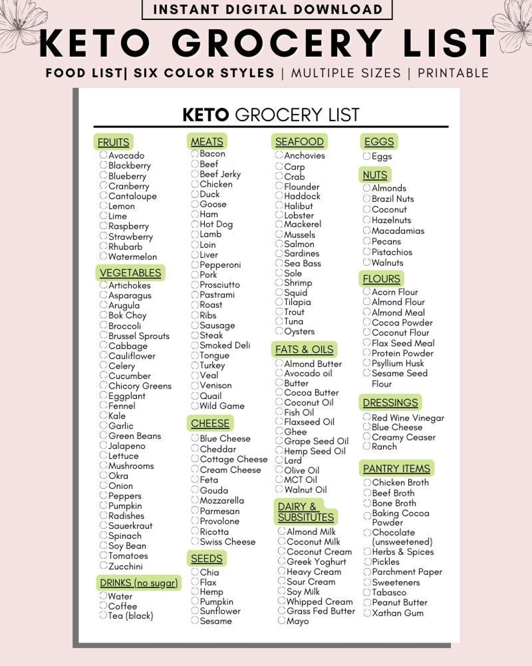 Keto Grocery List Printable Keto Food List Low Carb Food List Keto Tracker Meal Planner And Groceries Planner Weekly Menu Planner PDF Etsy UK