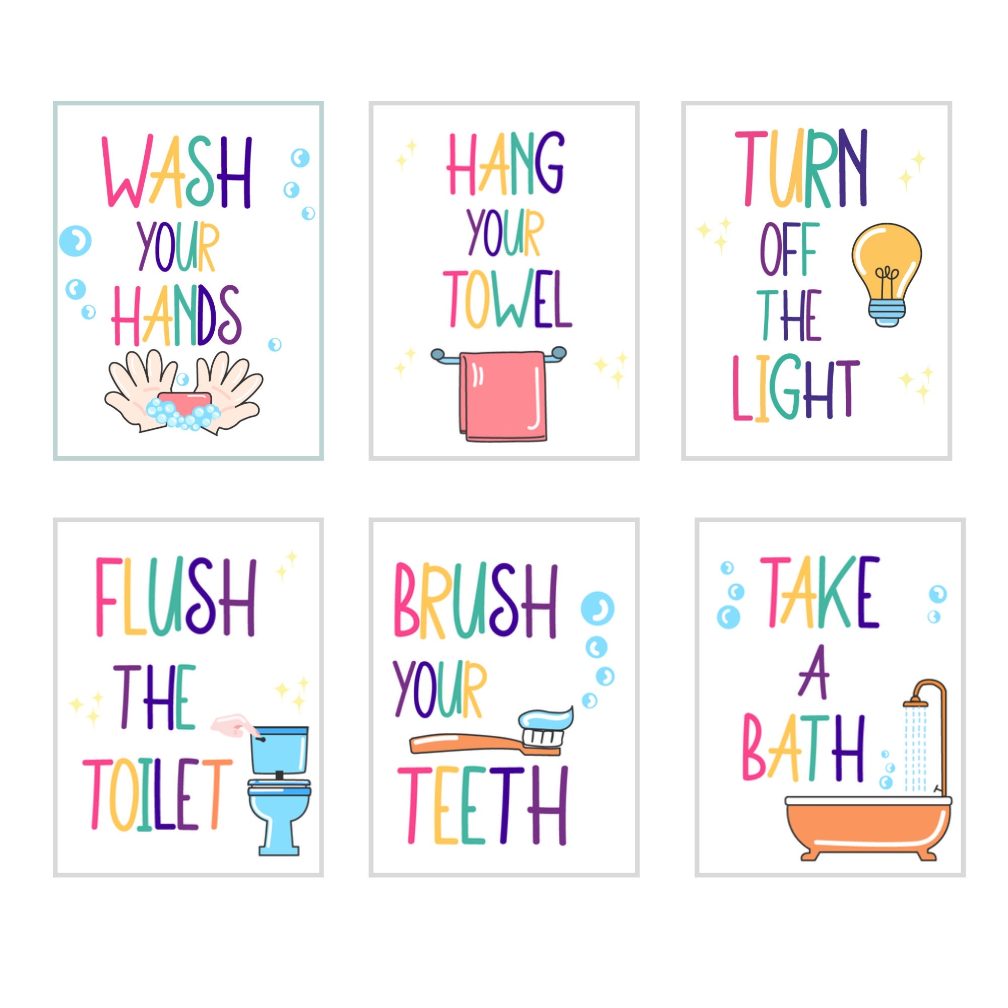 Kids Bathroom Printable Wash Your Hands Kid Bathroom Art 