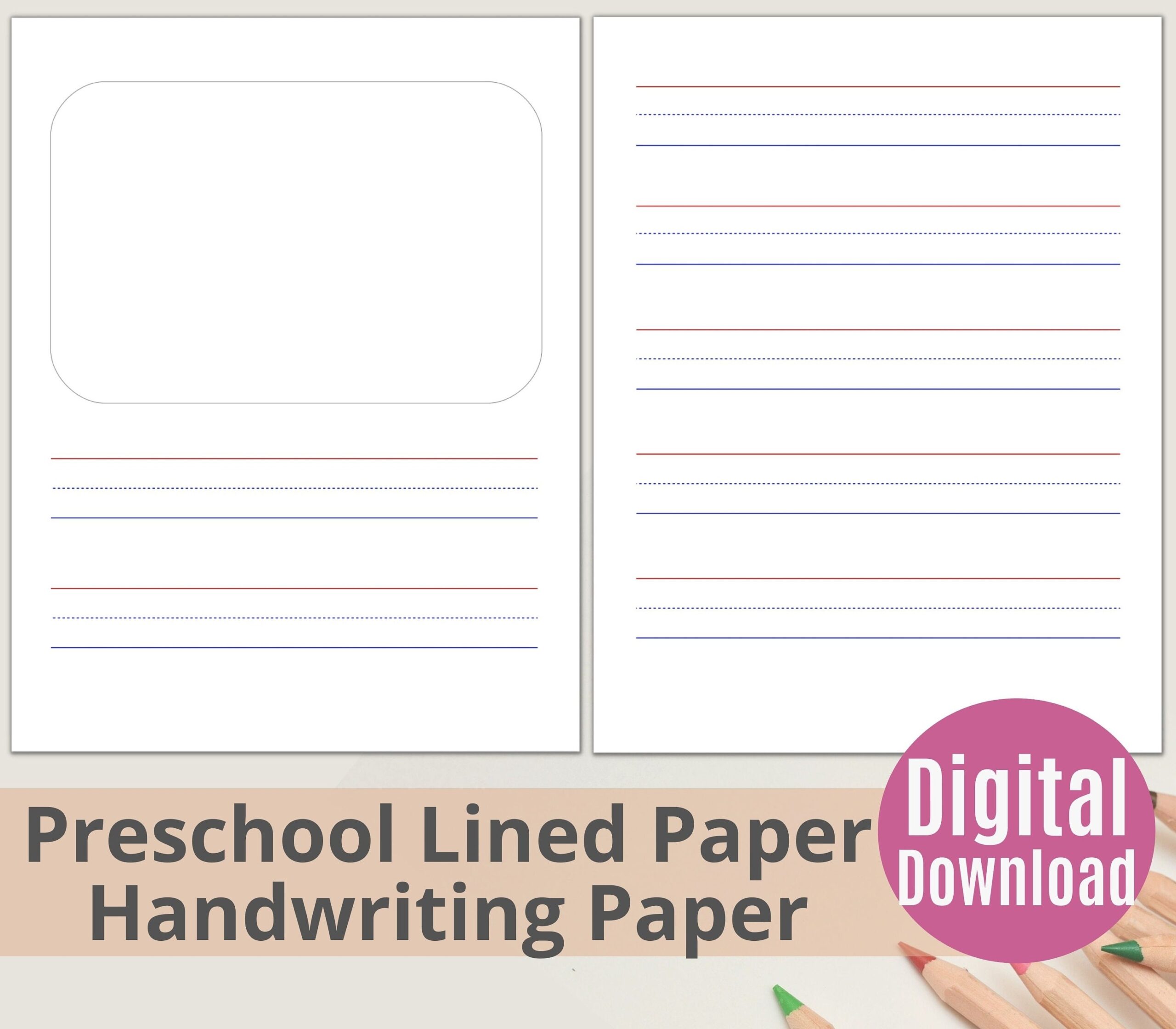 Kindergarten Lined Paper Printable Handwriting Paper Story Writing Paper Home Schooling Paper With Space To Draw Notebook Pages Etsy
