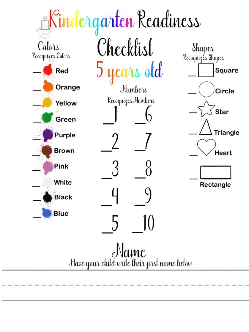 Kindergarten Readiness Checklist Classful