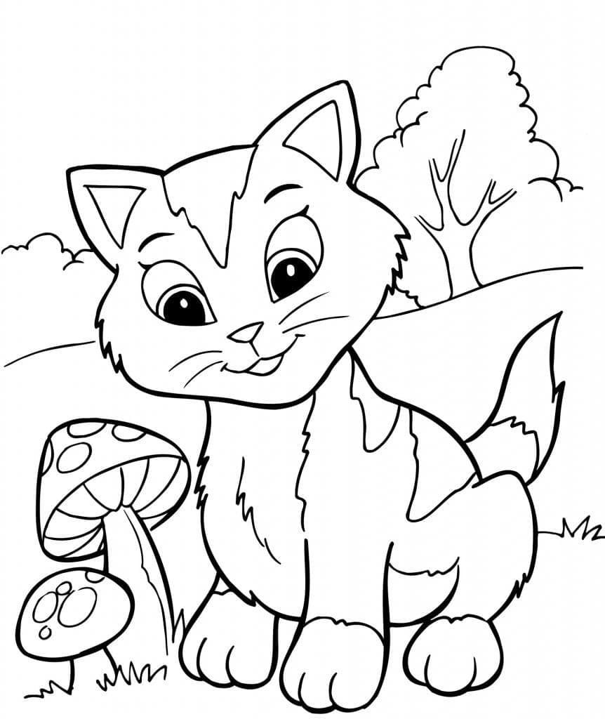 Kitten And Mushrooms Coloring Page Download Print Or Color Online For Free