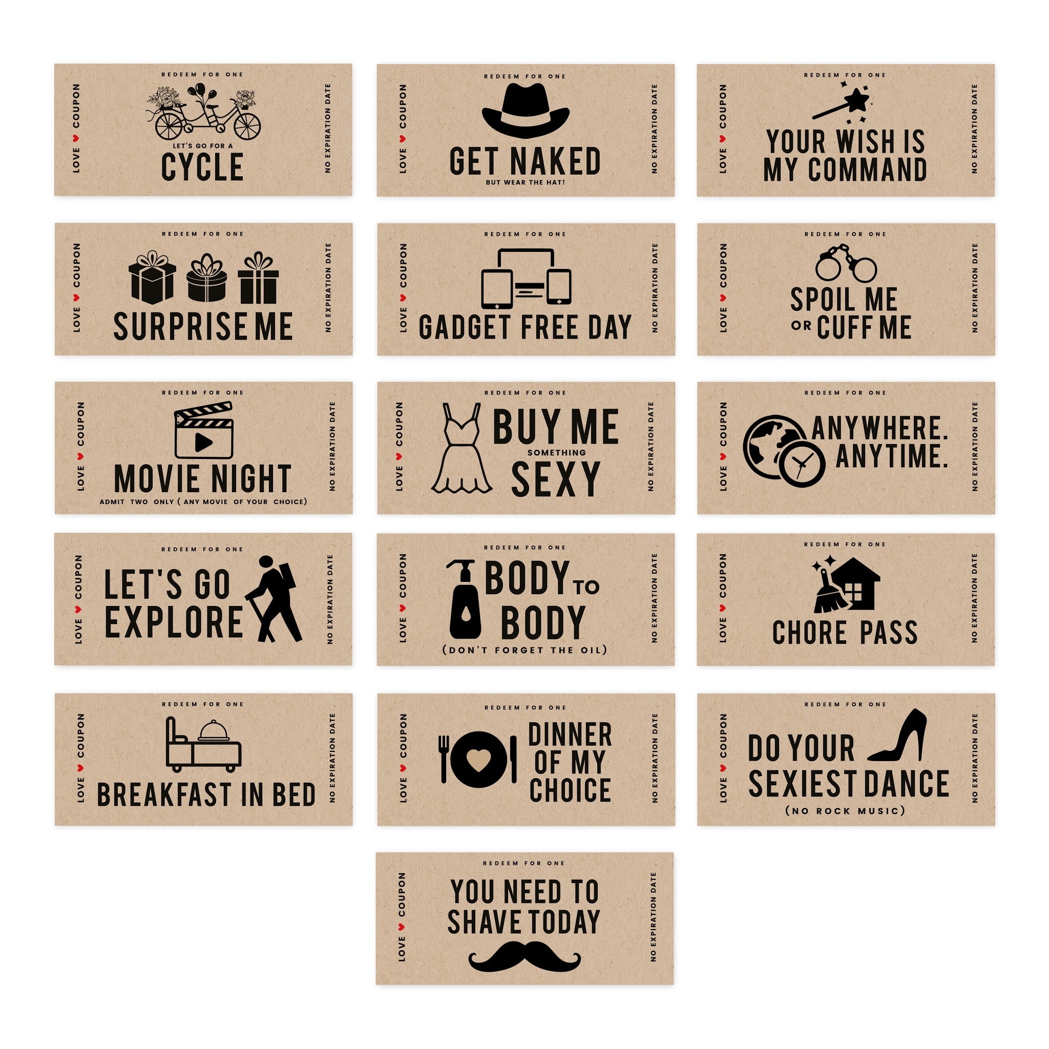 Koyal Wholesale Kraft Brown Love Coupons For Boyfriend Girlfriend Unique Funny Romantic Valentines Day 16 Pk