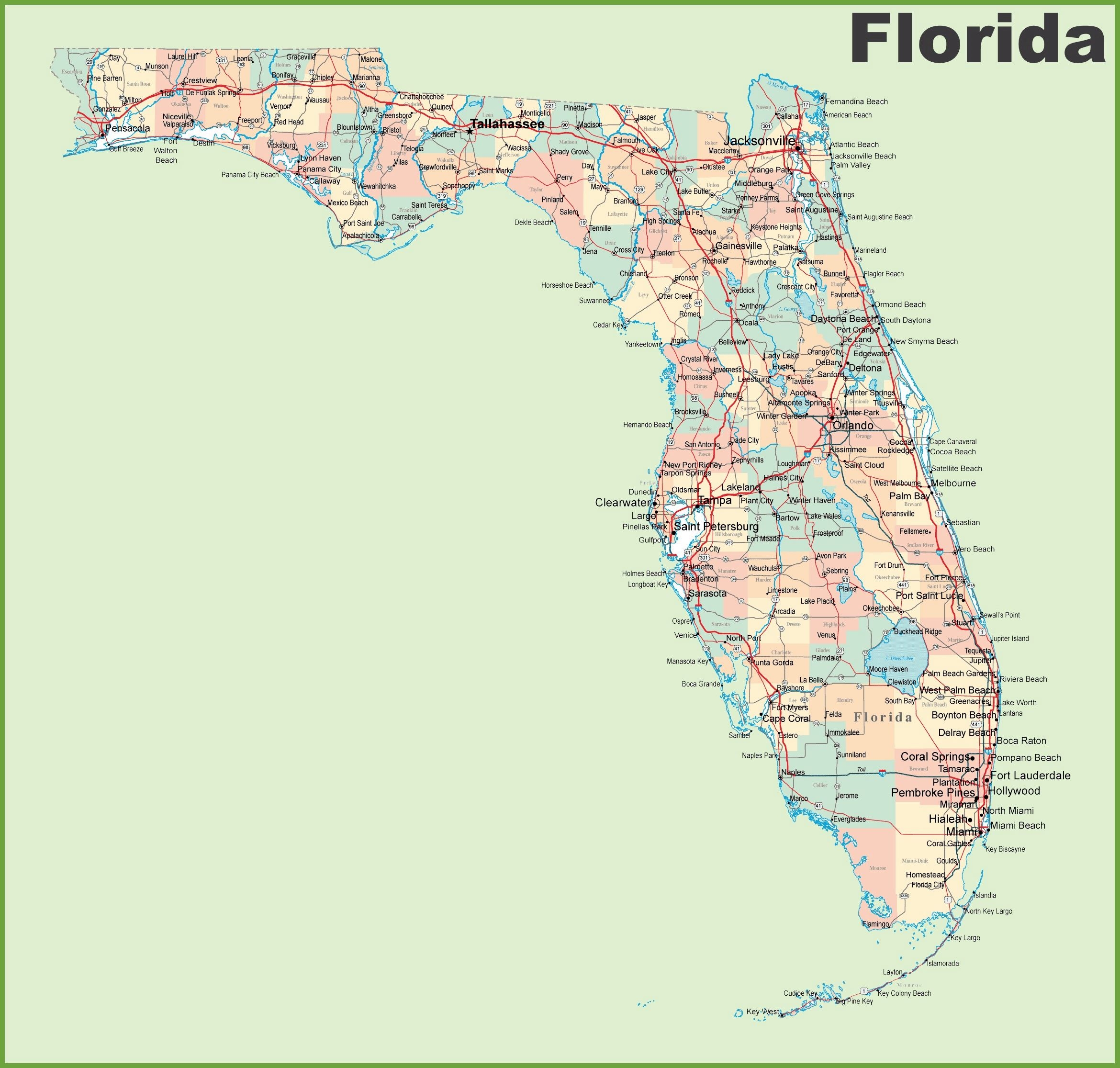 Map Of Florida Printable Free