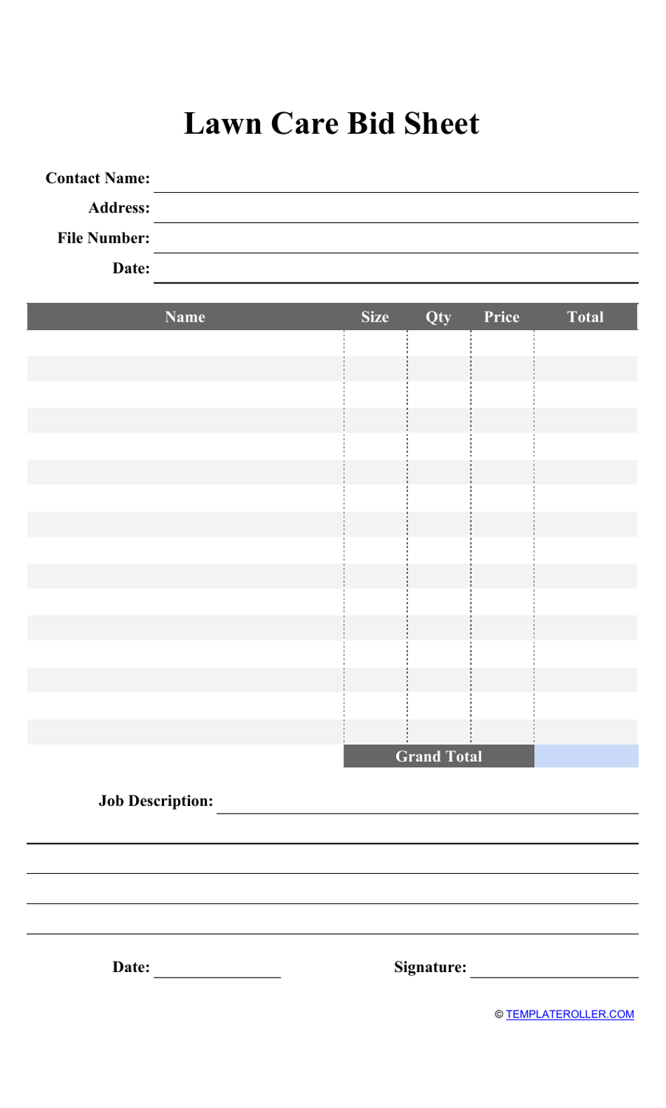 Free Printable Lawn Care Proposal