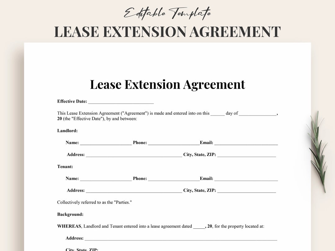 Lease Extension Agreement Template Word U0026 PDF Lease Renewal Contract Extend Lease Term Printable Form Instant Download Etsy