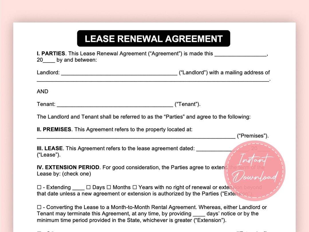 Free Printable Lease Extension Agreement