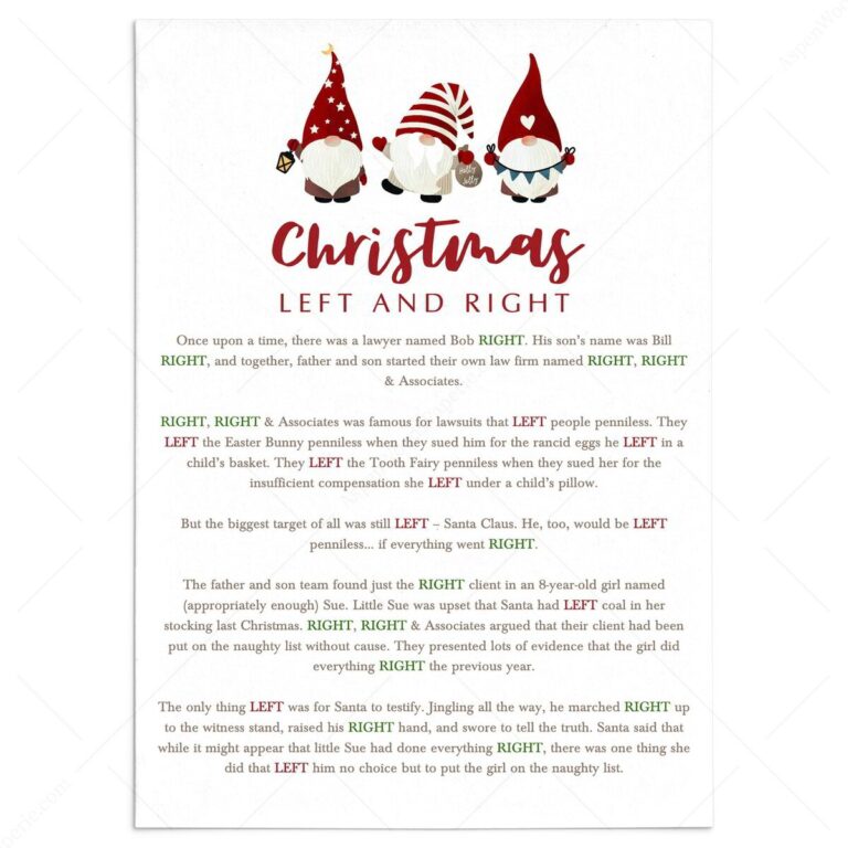 Left Right Xmas Game Printable Christmas Gnomes