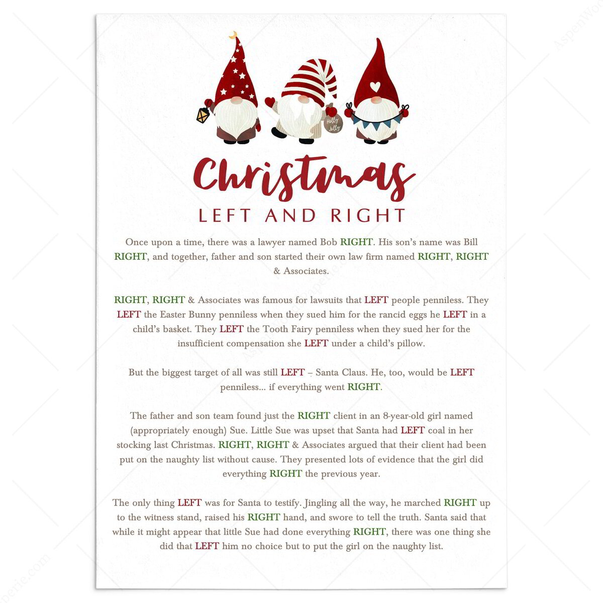 Left Right Xmas Game Printable Christmas Gnomes