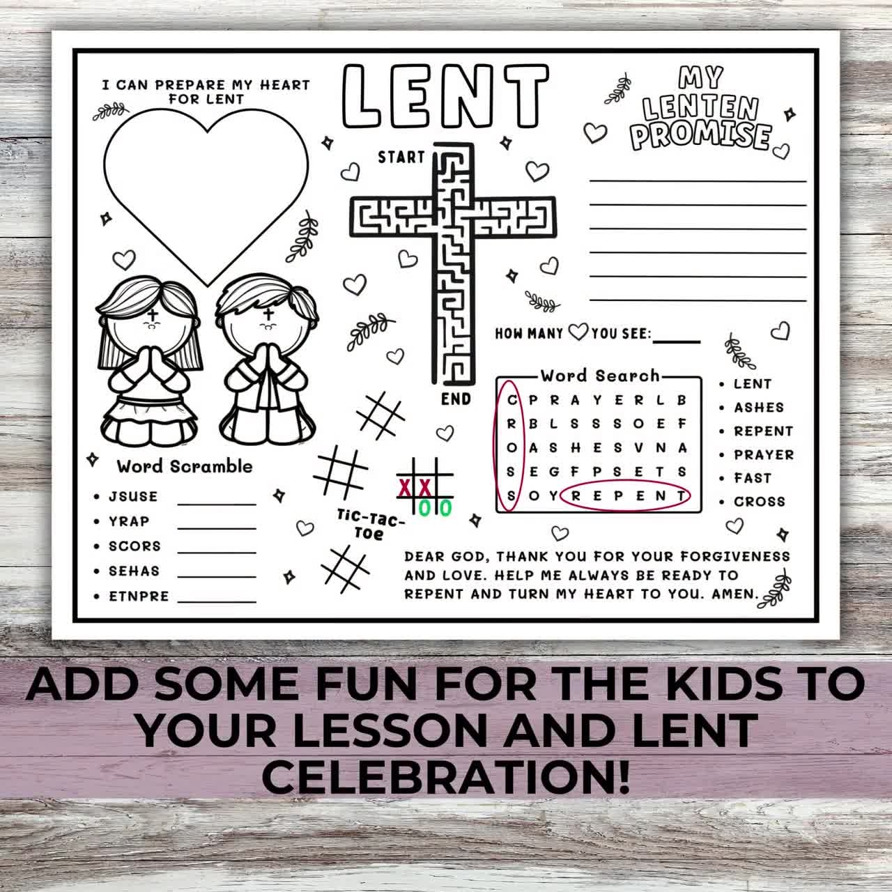 Lent Bible Activity Coloring Placemat Easter Sunday School Activity For Kids Childrens Church Ash Wednesday My Lenten Promise Lent Games Etsy Sweden