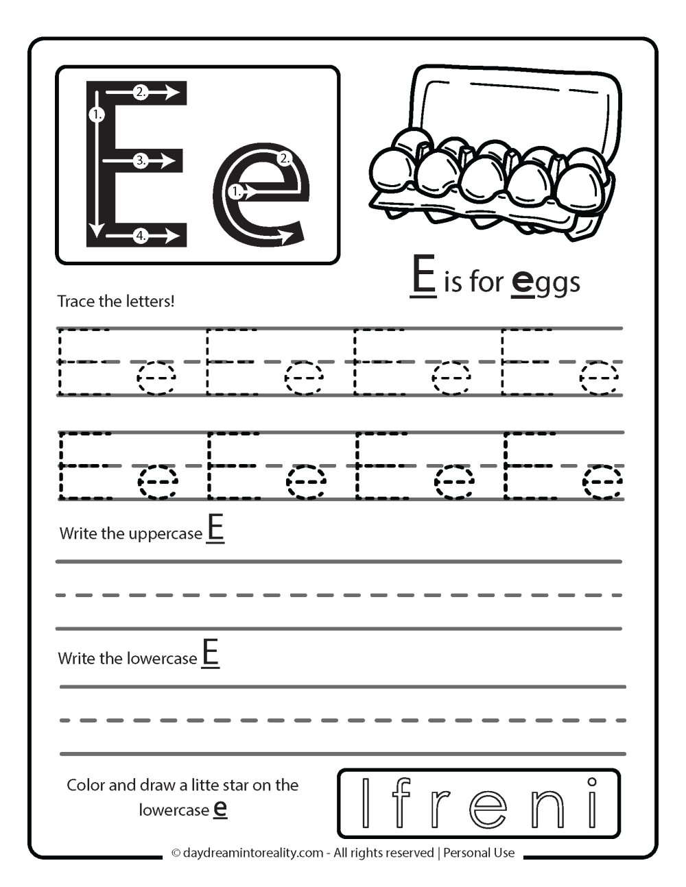 Letter E Free Printable Worksheets