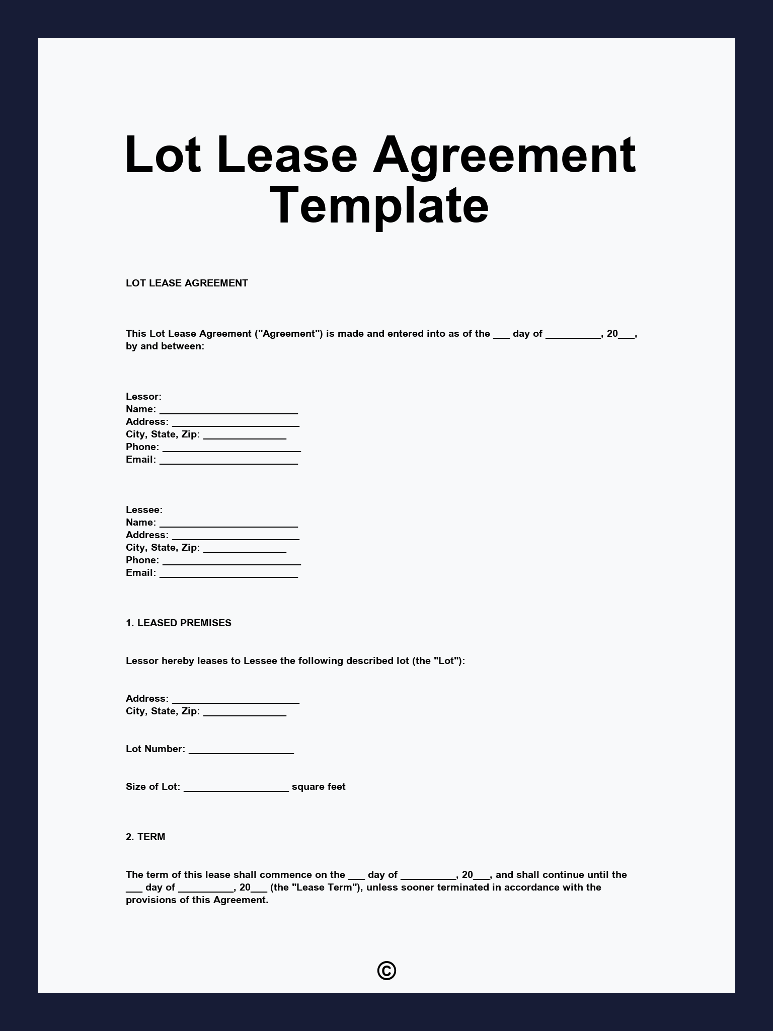 Lot Lease Agreement Template