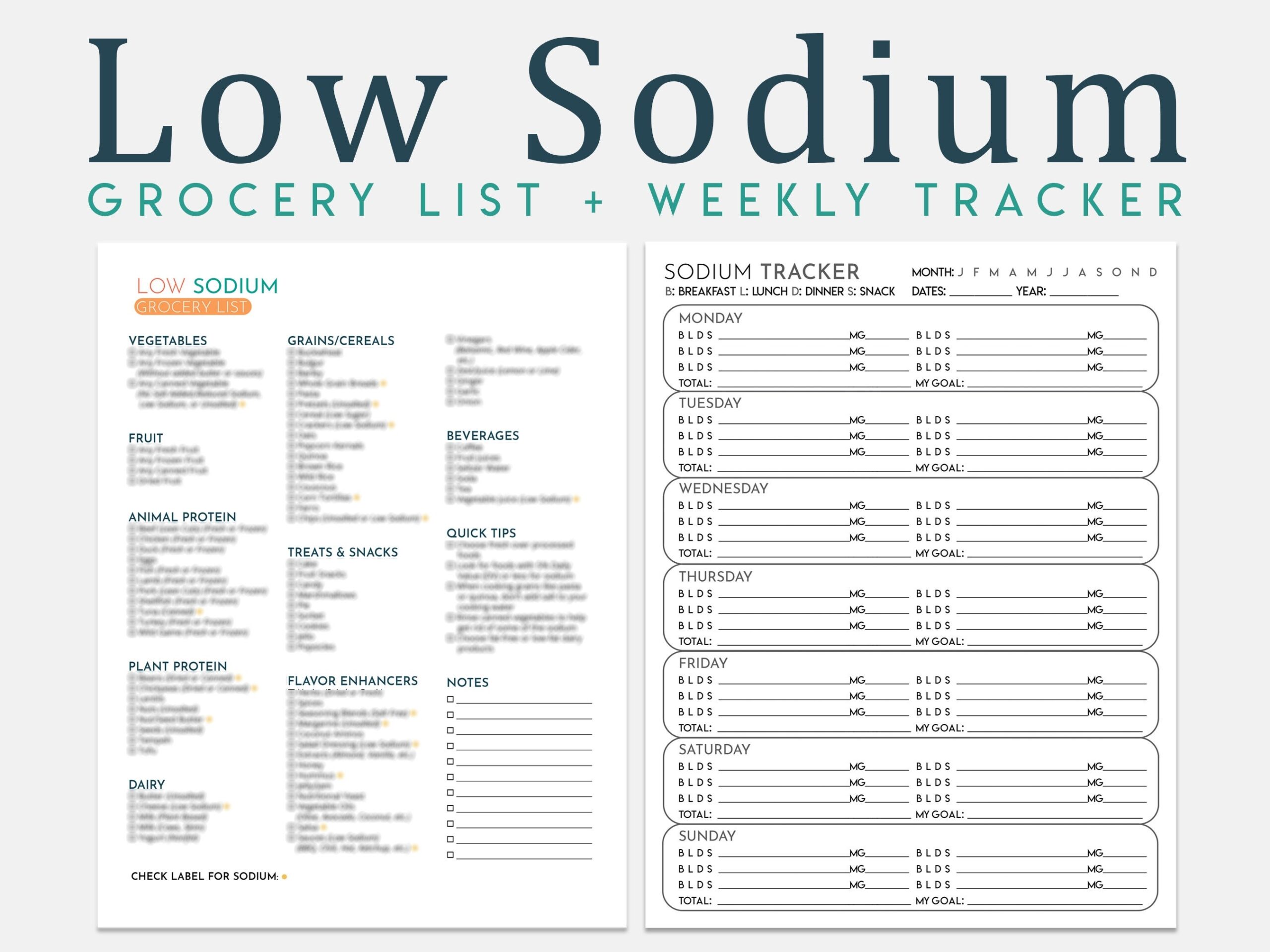 Low Sodium Diet Grocery List Weekly Tracker Kidney Friendly Food List Kidney Diet Grocery List Kidney Awareness Printable PDF Etsy