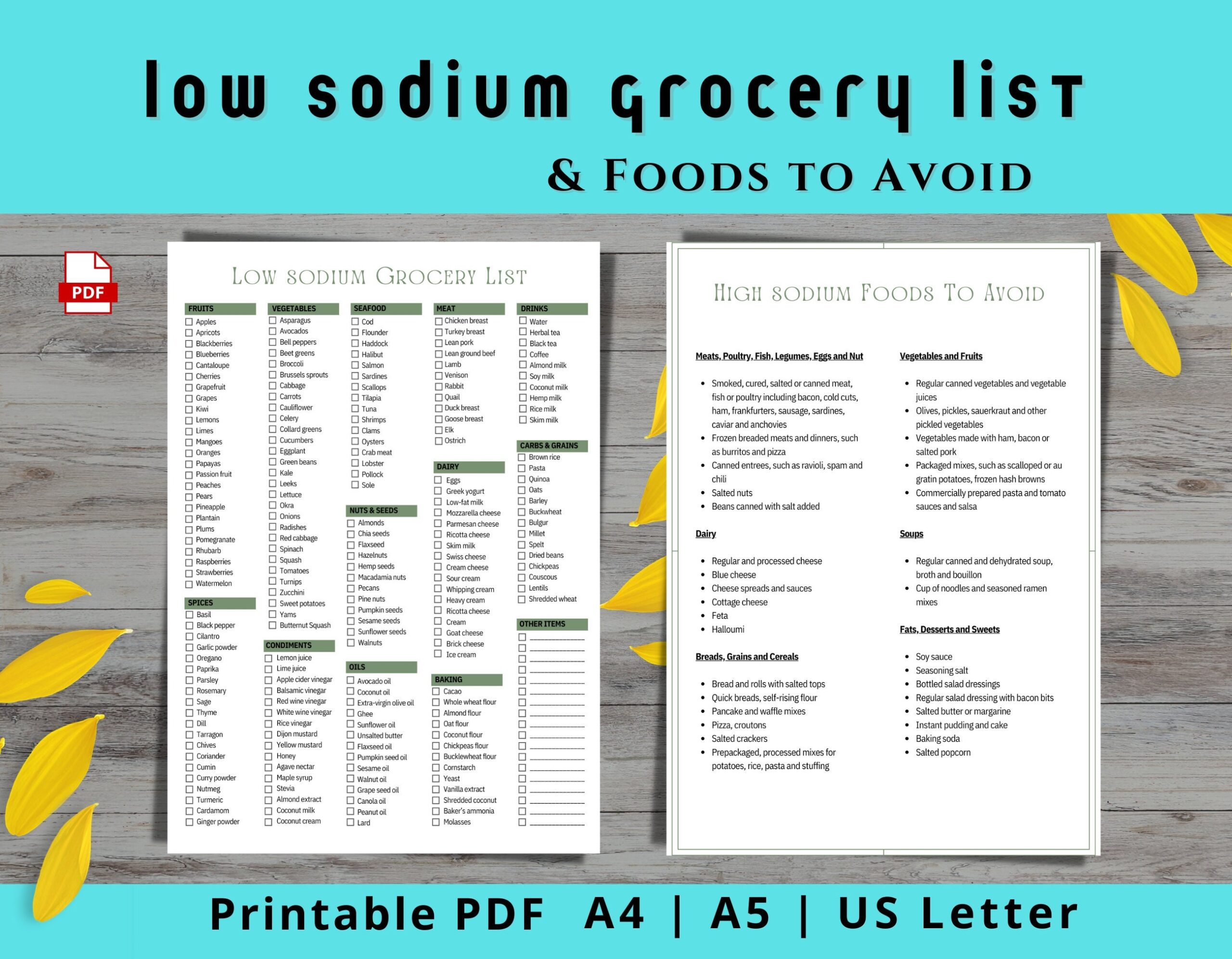 Low Sodium Grocery List Printable High Sodium Foods To Avoid Low Sodium Foods List PDF Low Sodium Diet Low Salt Foods Kidney Disease Diet Etsy