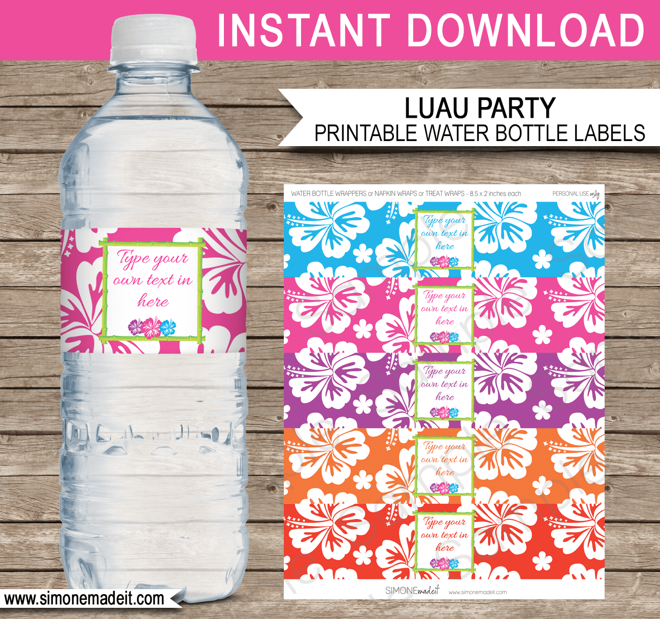 Luau Party Water Bottle Labels Template