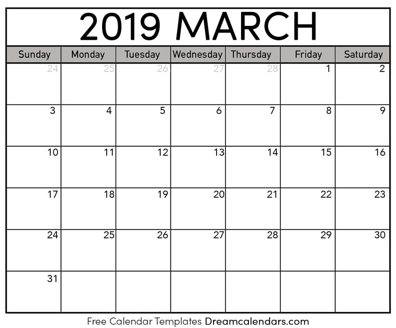 March 2019 Calendar Free Printable With Holidays And Observances