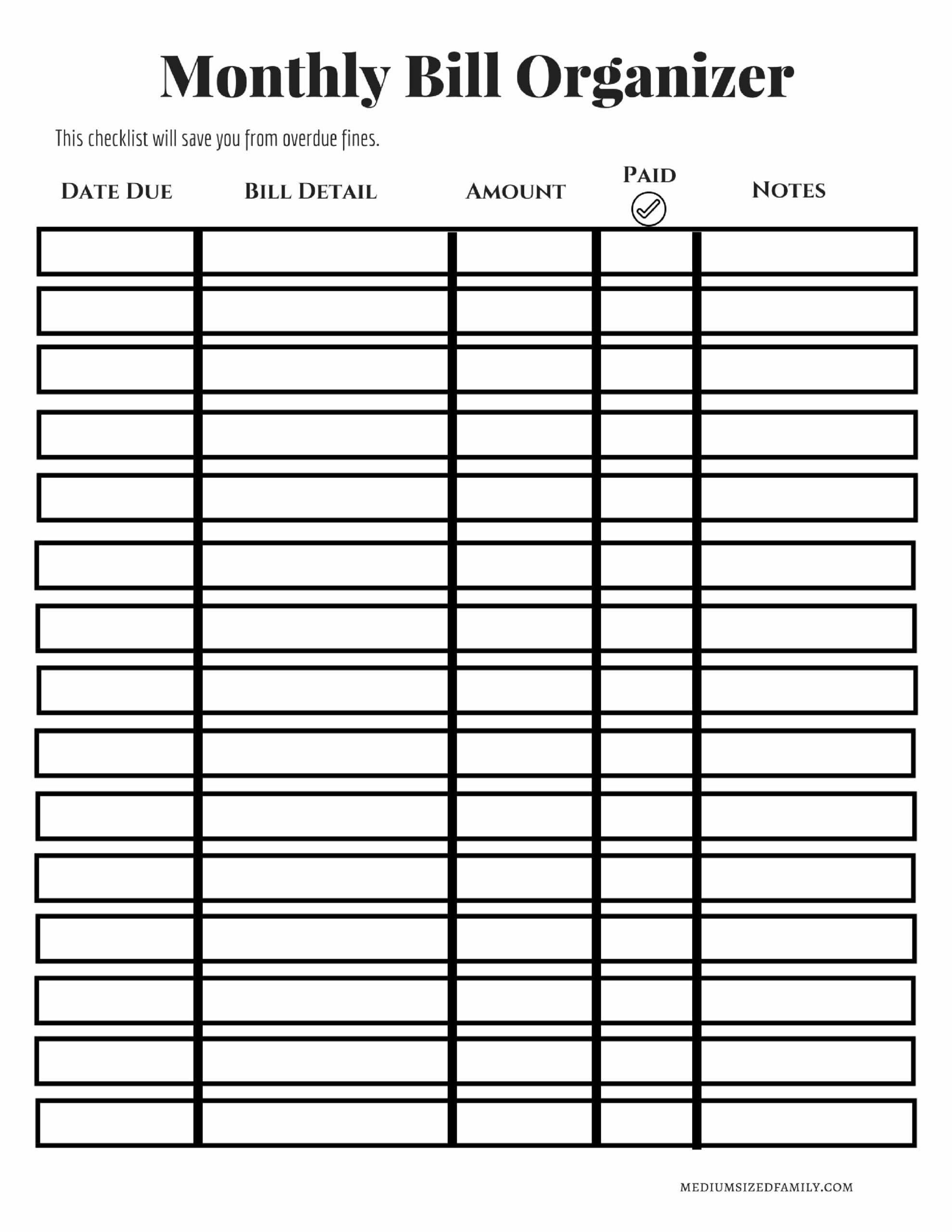 Bill Organizer Free Printable