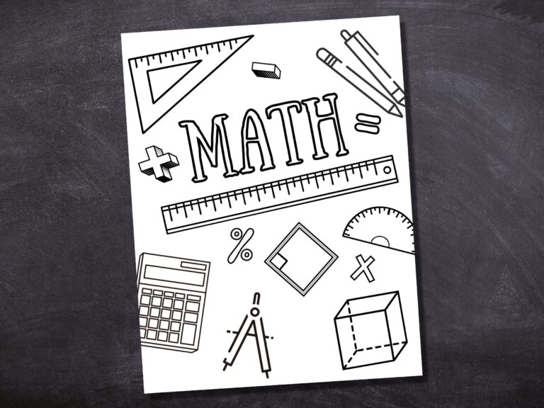 Math Binder Cover Printable Letter Size School Binder Cover Teacher Binder Color Yourself Printout PDF Homeschool Binder Etsy