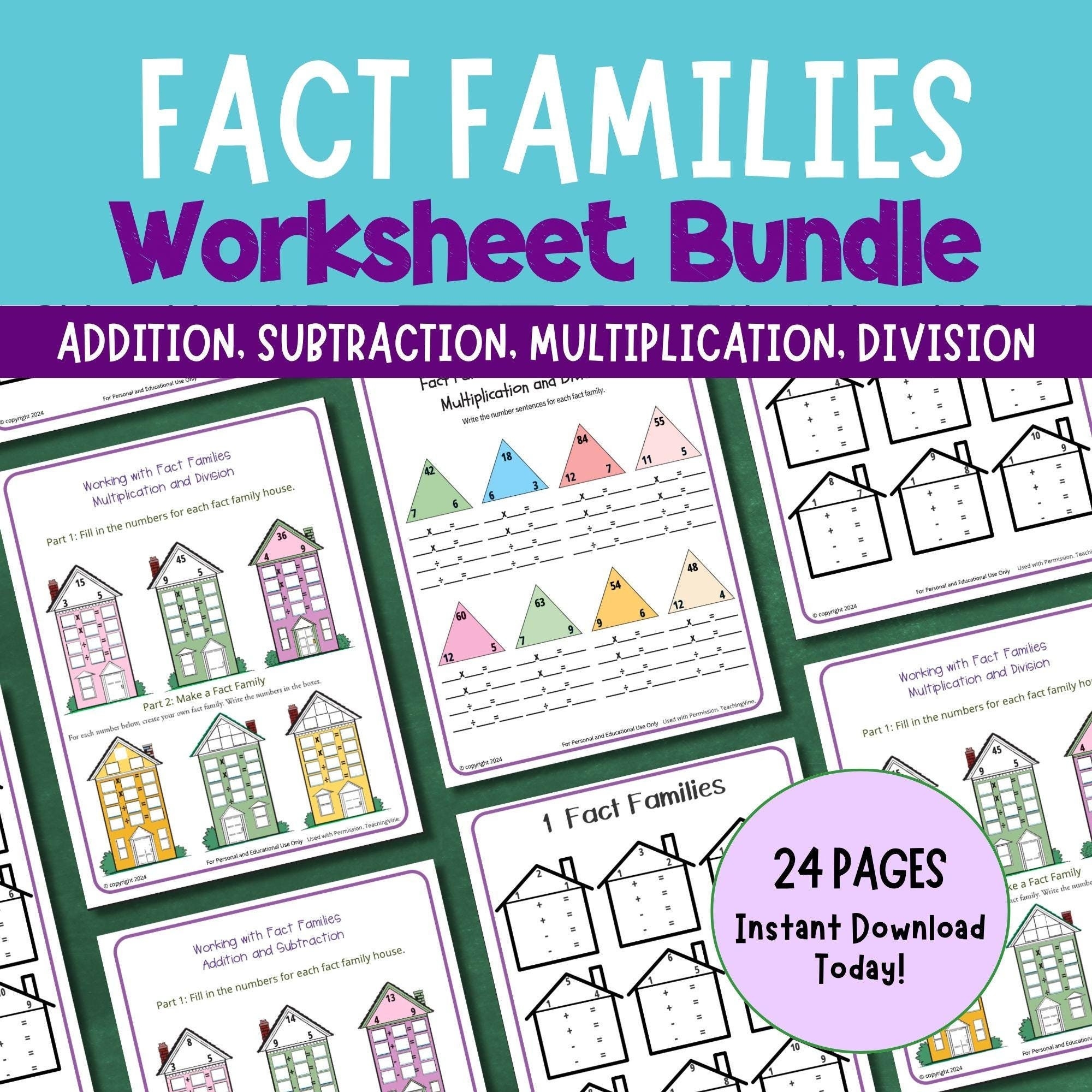 Free Printable Fact Family Worksheets