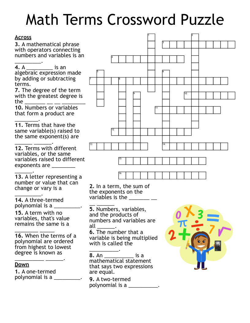 Math Terms Crossword Puzzle WordMint Worksheets Library