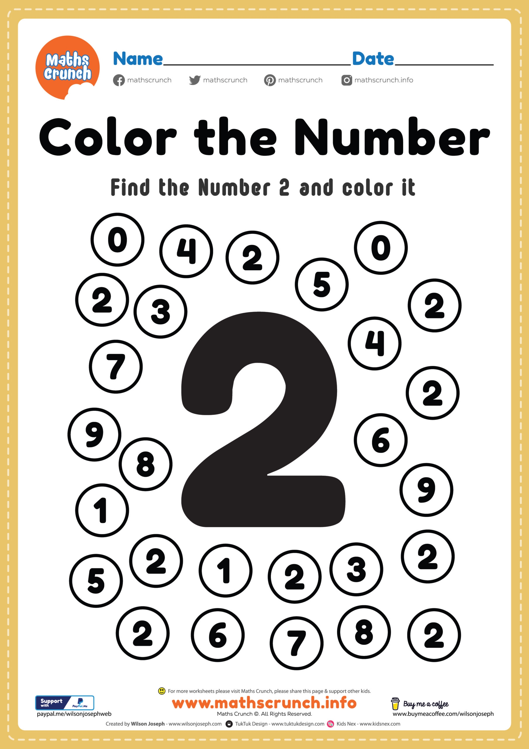 Math Worksheet Number 2 Coloring Page Free Printable PDF