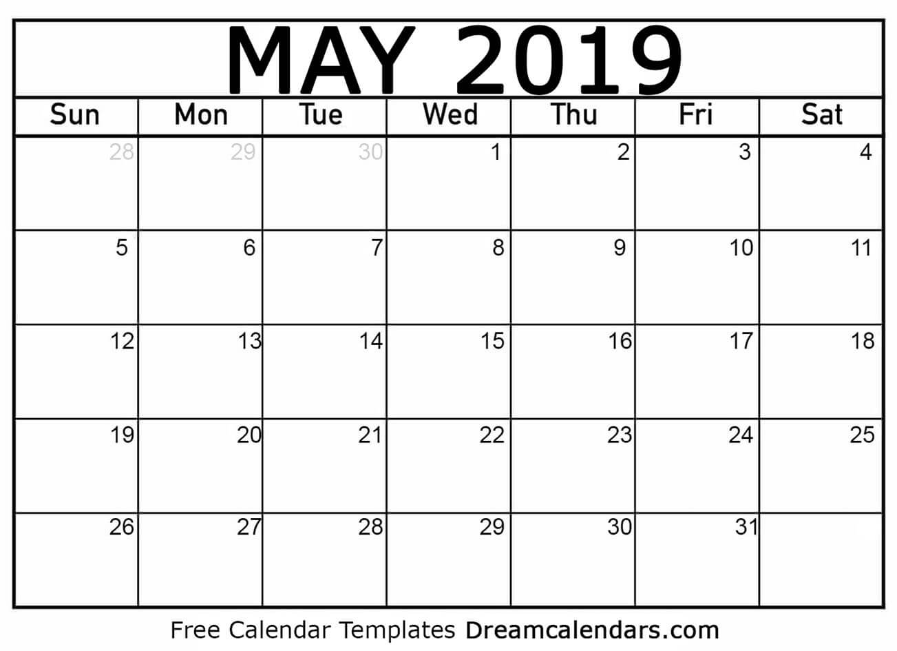May 2019 Calendar Free Printable With Holidays And Observances