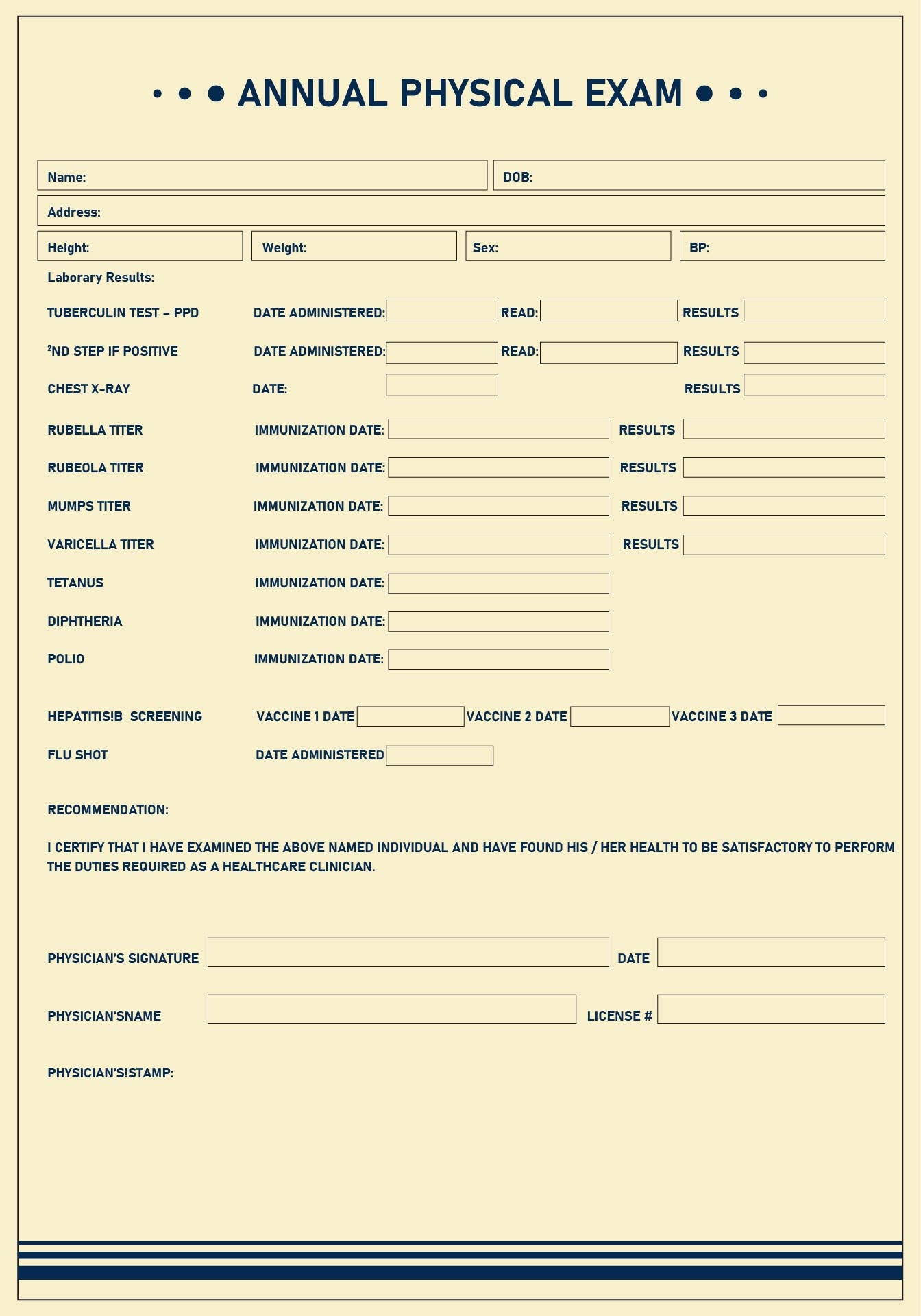 Free Printable Annual Physical Exam Form