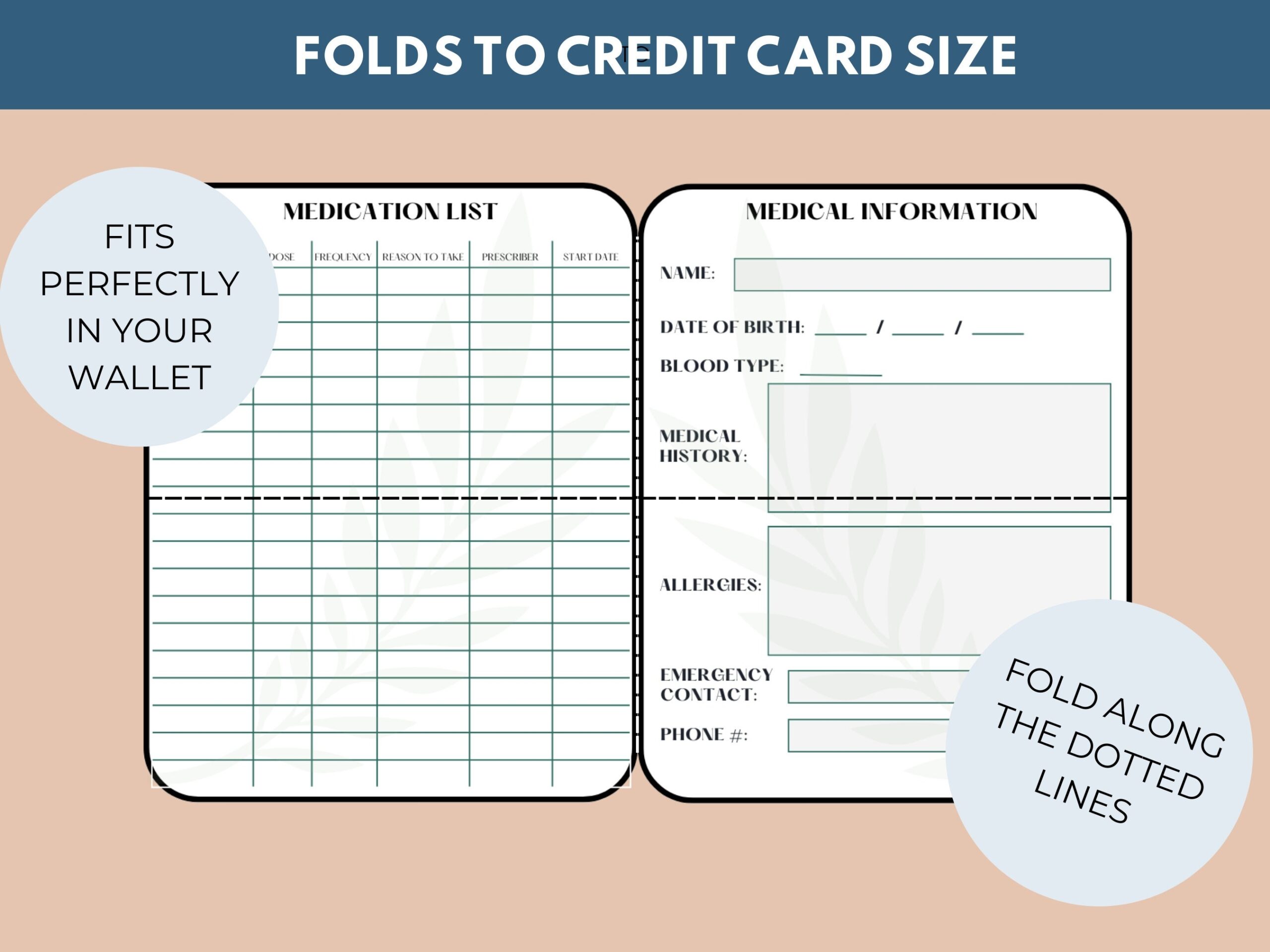 Medication List Wallet Card With Emergency Contact And Medical Information Etsy