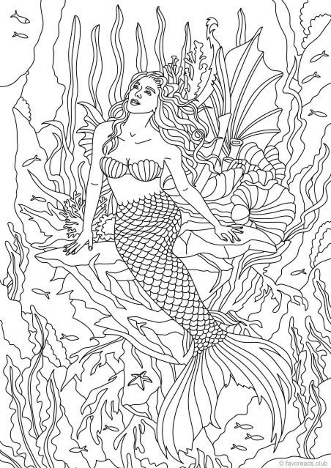 Mermaid Printable Adult Coloring Page From Favoreads coloring 