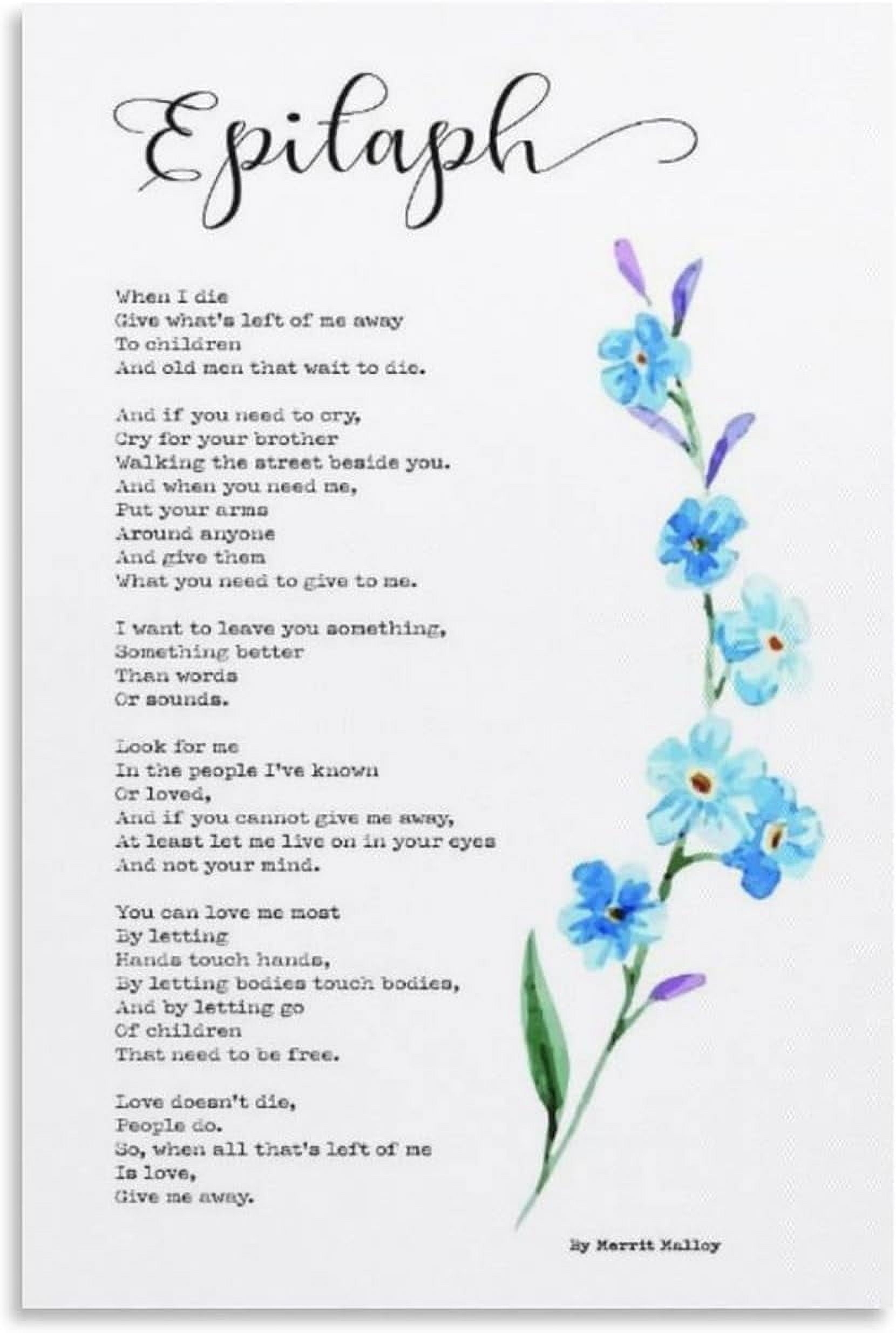 Merritt Malloy s Epitaph Poem When I Die Poster Poem About Death Take Me Away Poster Wall Art Paintings Canvas Wall Decor Home Decor Living Room 