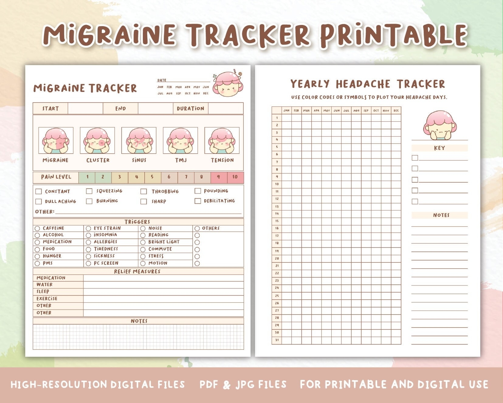 Migraine Tracker Printable Headache Log Track Headache Symptoms U0026 Severity Migraine Record Bullet Journal Planner PDF Instant Download