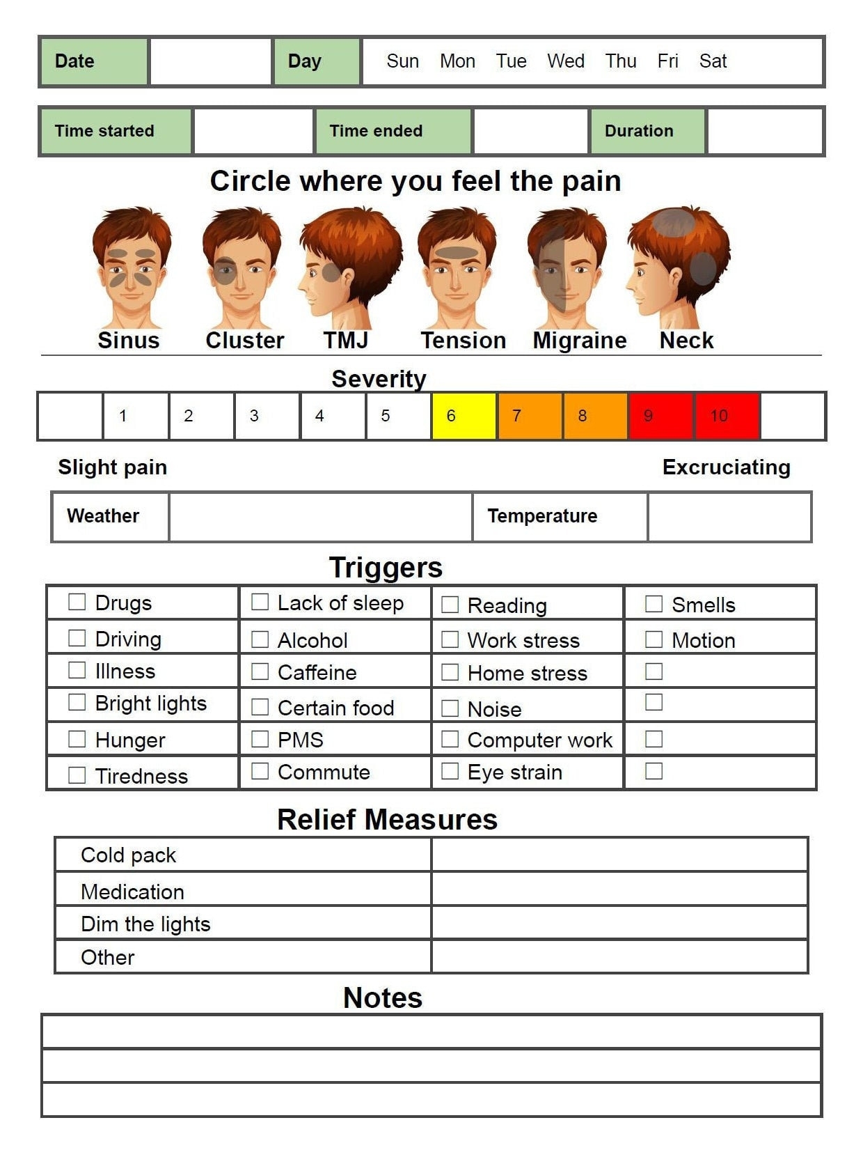 Migraine Tracker Symptom Log Printable PDF Instant Download 