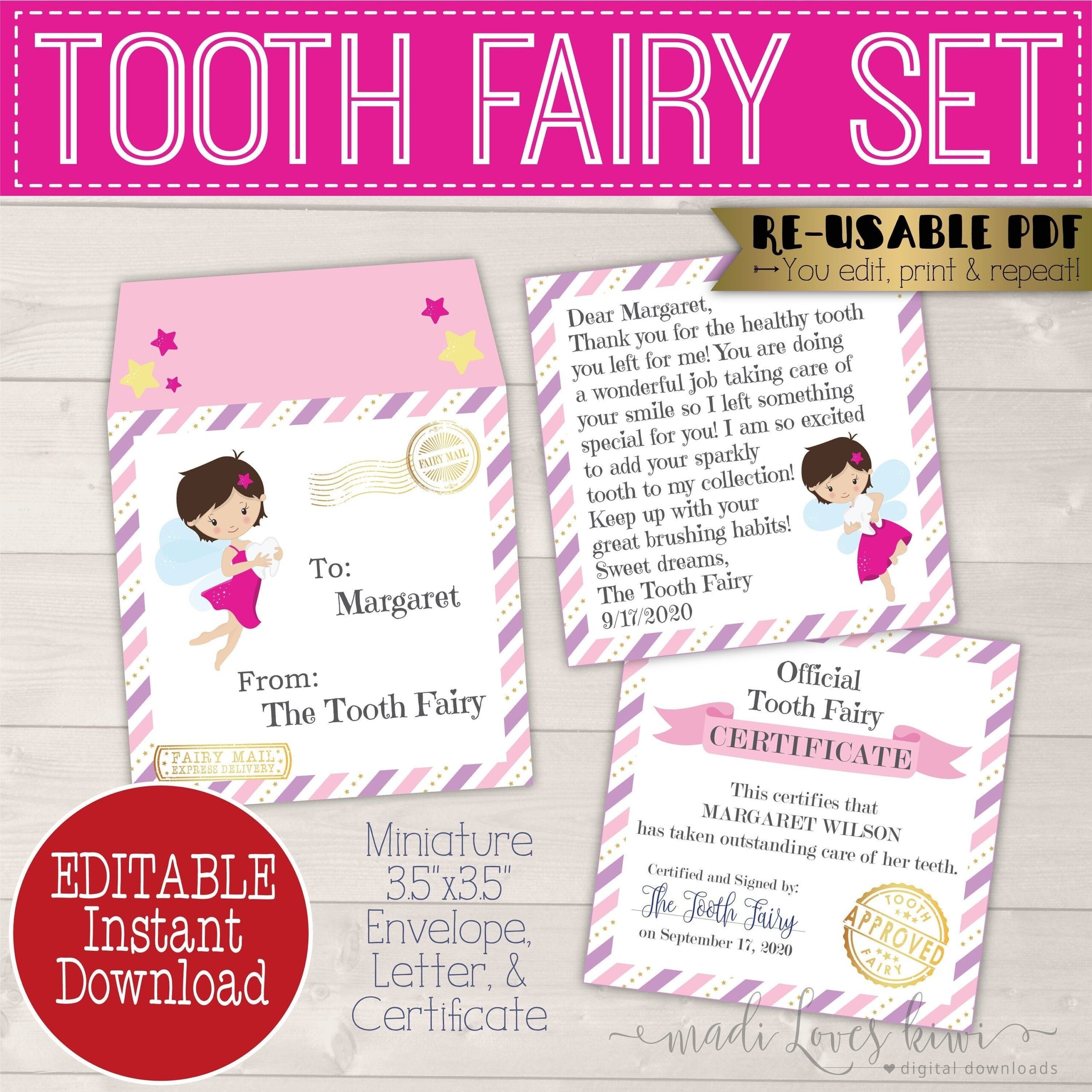 Mini Tooth Fairy Letter Printable With Envelope Editable Lost 