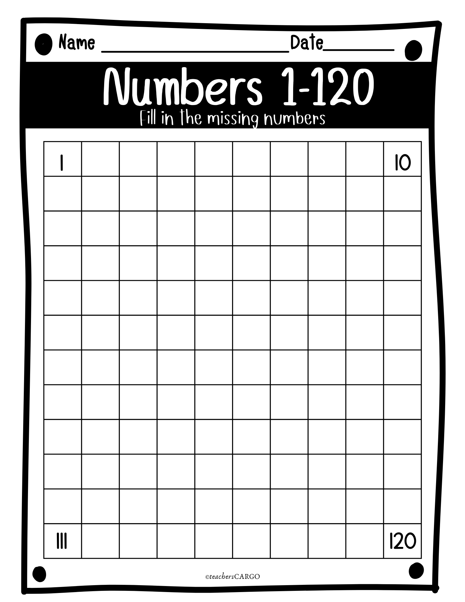 Blank 120 Chart Free Printable