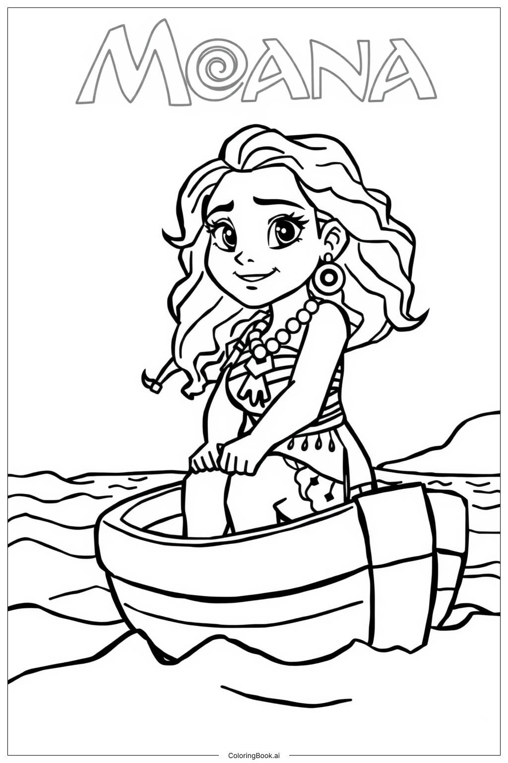 Moana Sailing On The Ocean Coloring Page Free PDFu0026PNG Printable 