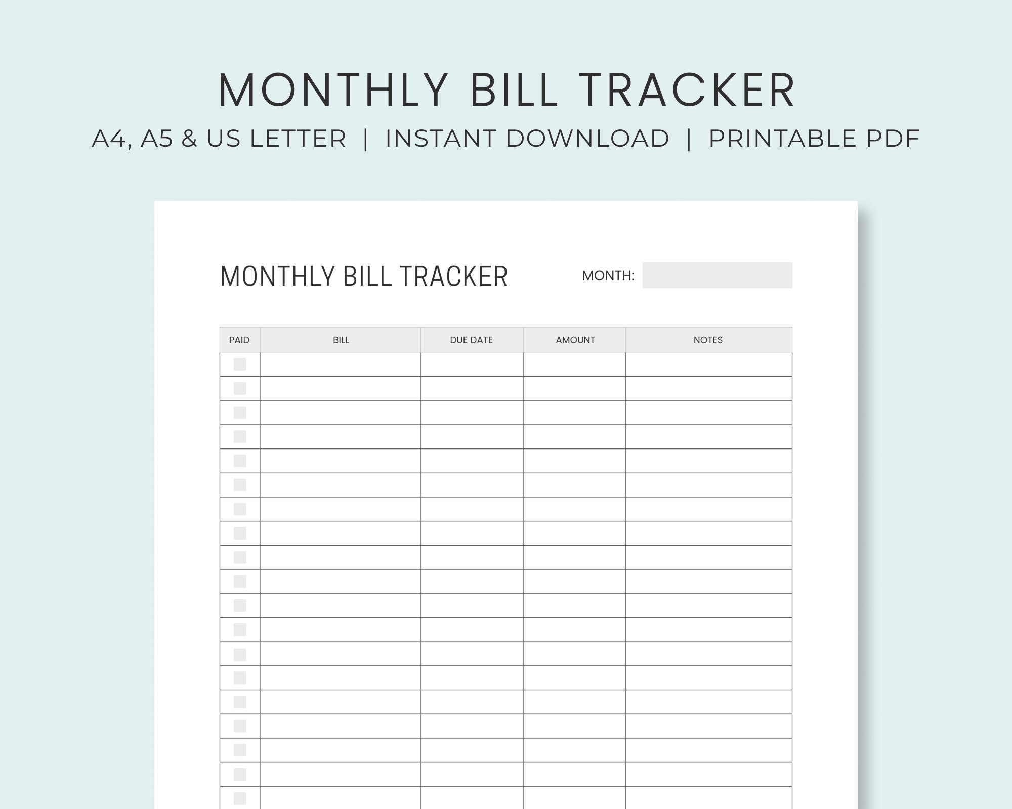 Free Printable Monthly Bill Payment Log